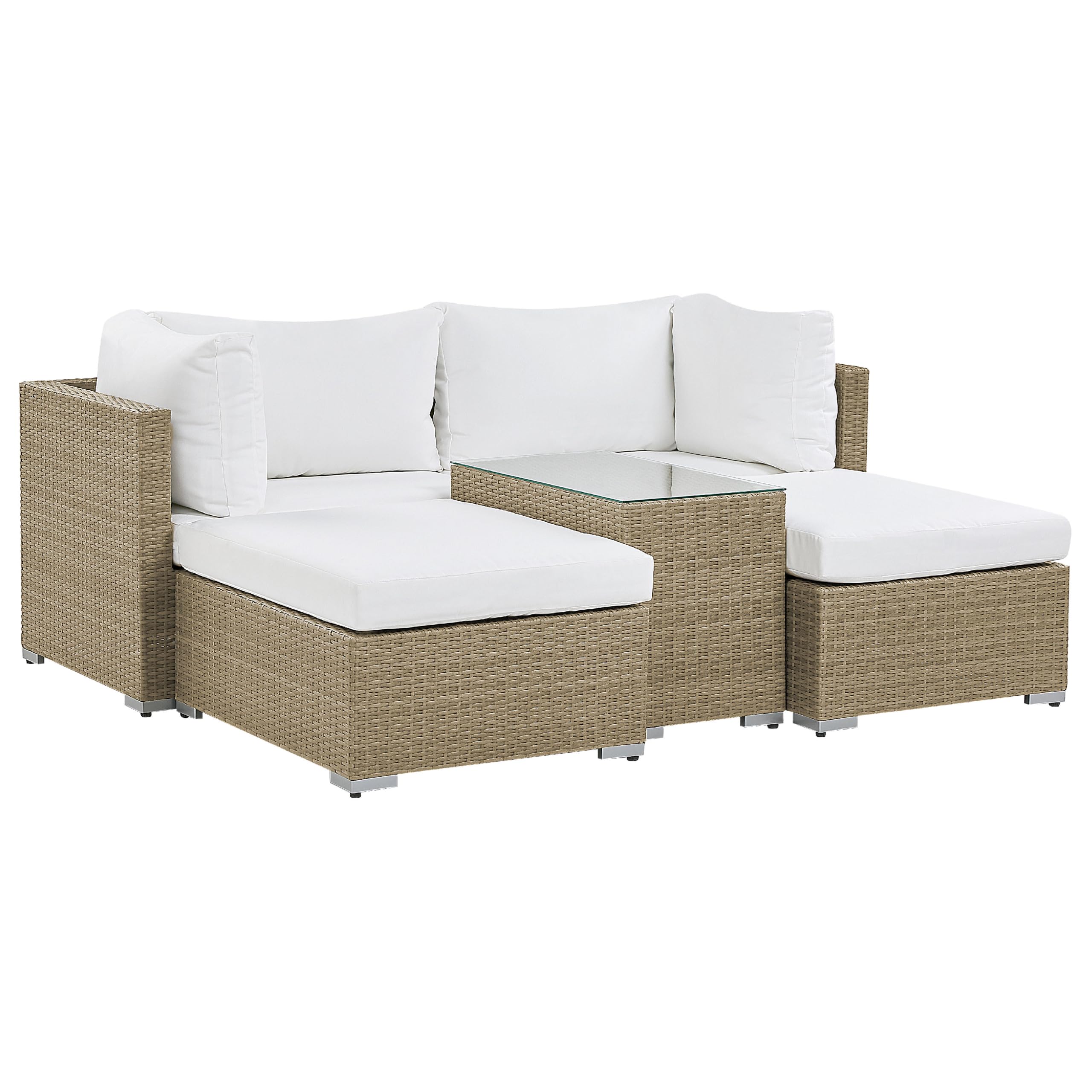 beliani-noto-lounge-set-rattan-hellbraun-lounge-cremewei-ottomanen image 4