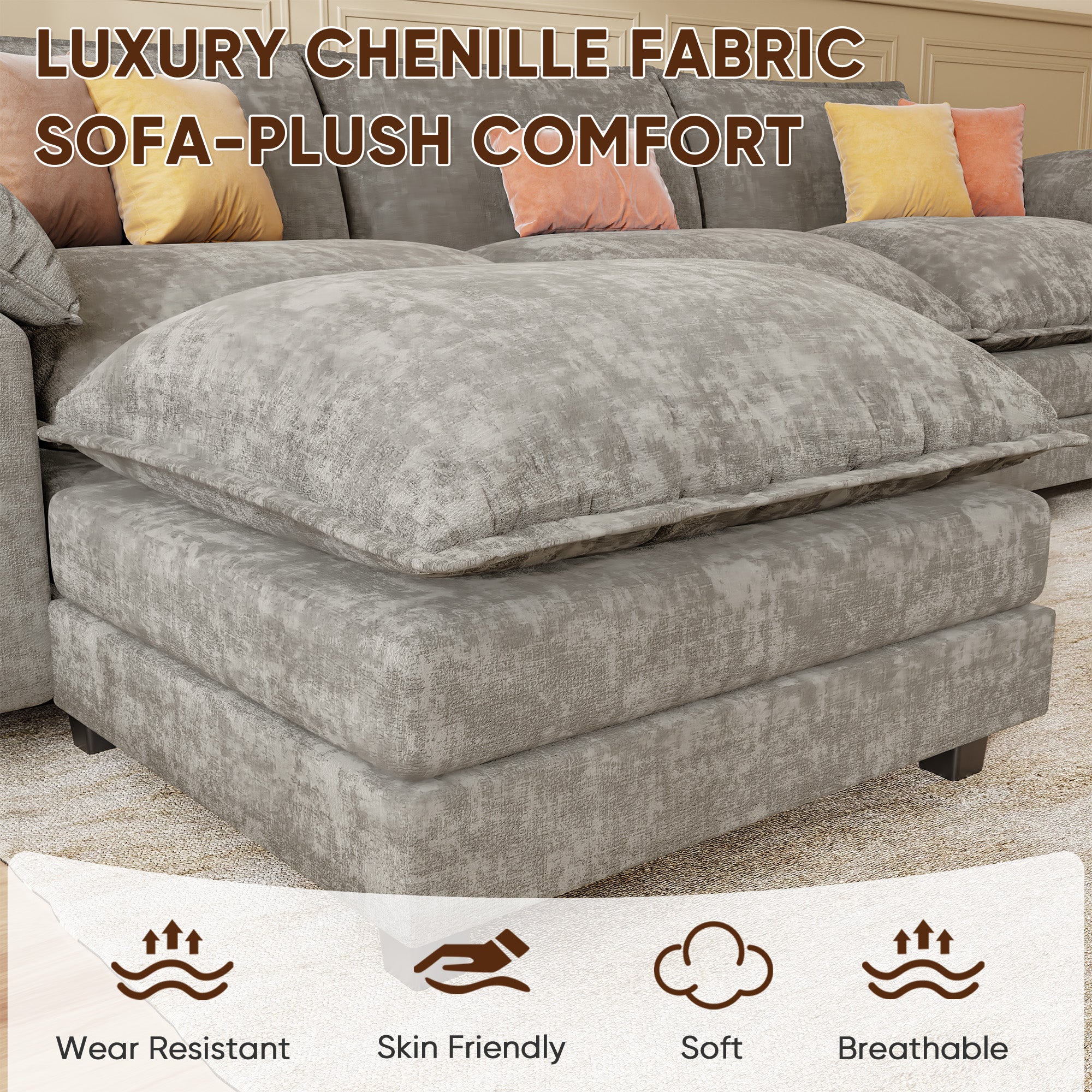 homall-sofa-ecksofa-grau-3-sitzer-modular-hocker image 4