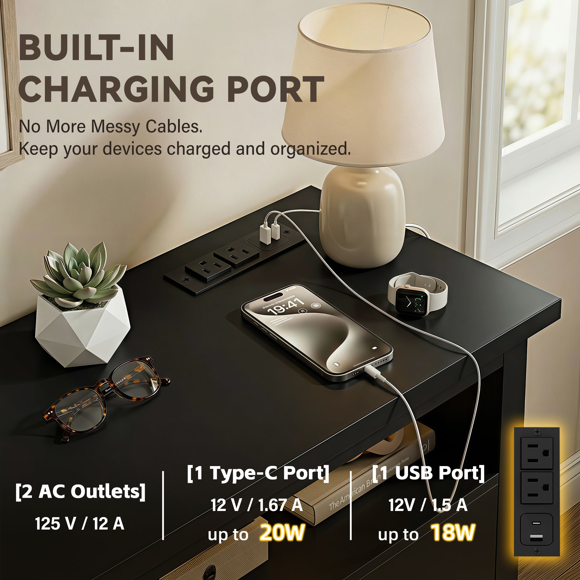 homall-bedroom-kommode-wei-6-schubladen-led-ladestation image 6