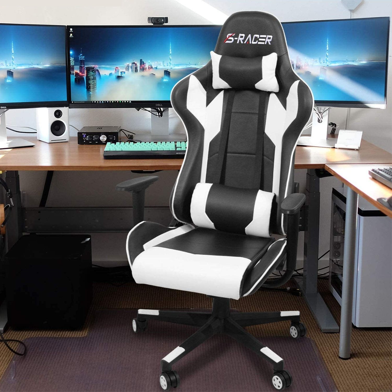 homall-gaming-racing-stuhl-schwarz-mit-kopfst-tze image 2