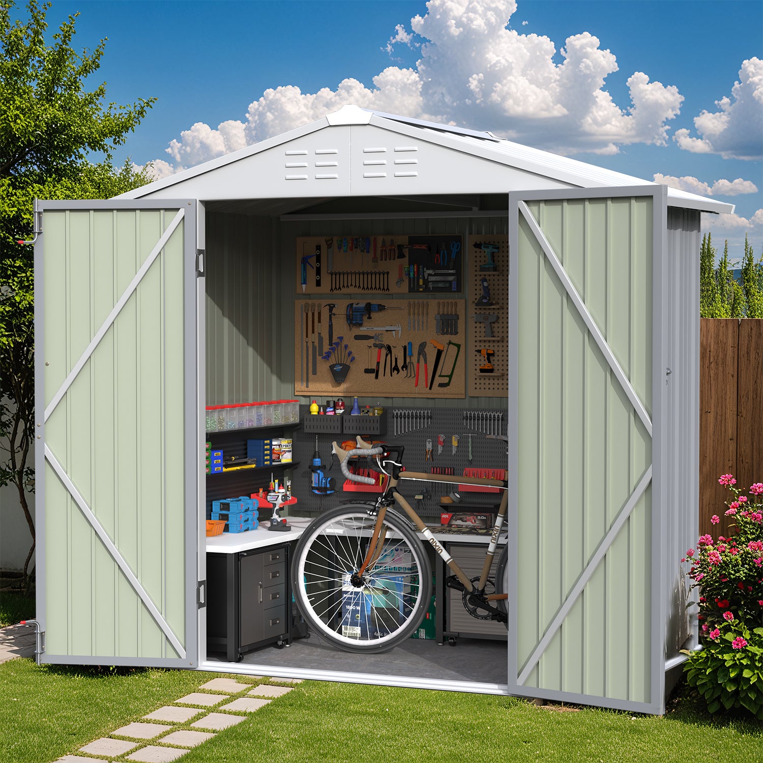 homall-metal-shed-ger-tehaus-4x6-grau-abschlie-bar image 1
