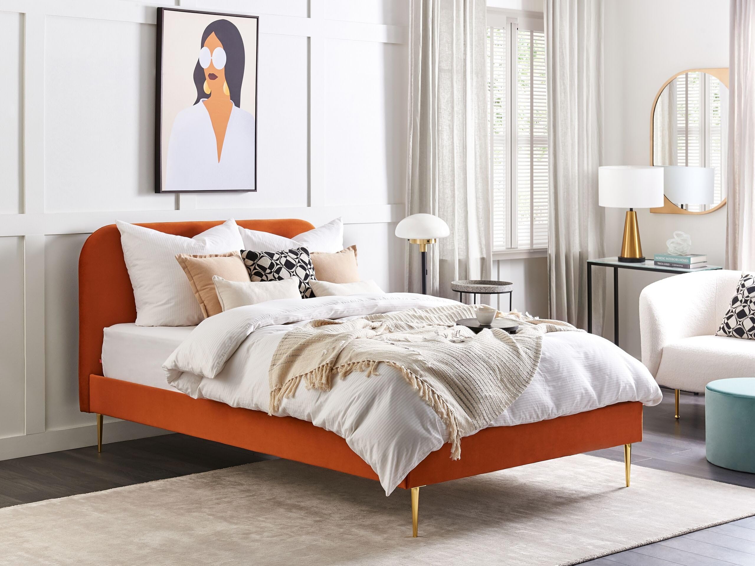 beliani-flayat-samtbett-140x200-orange-mit-goldf-en image 2