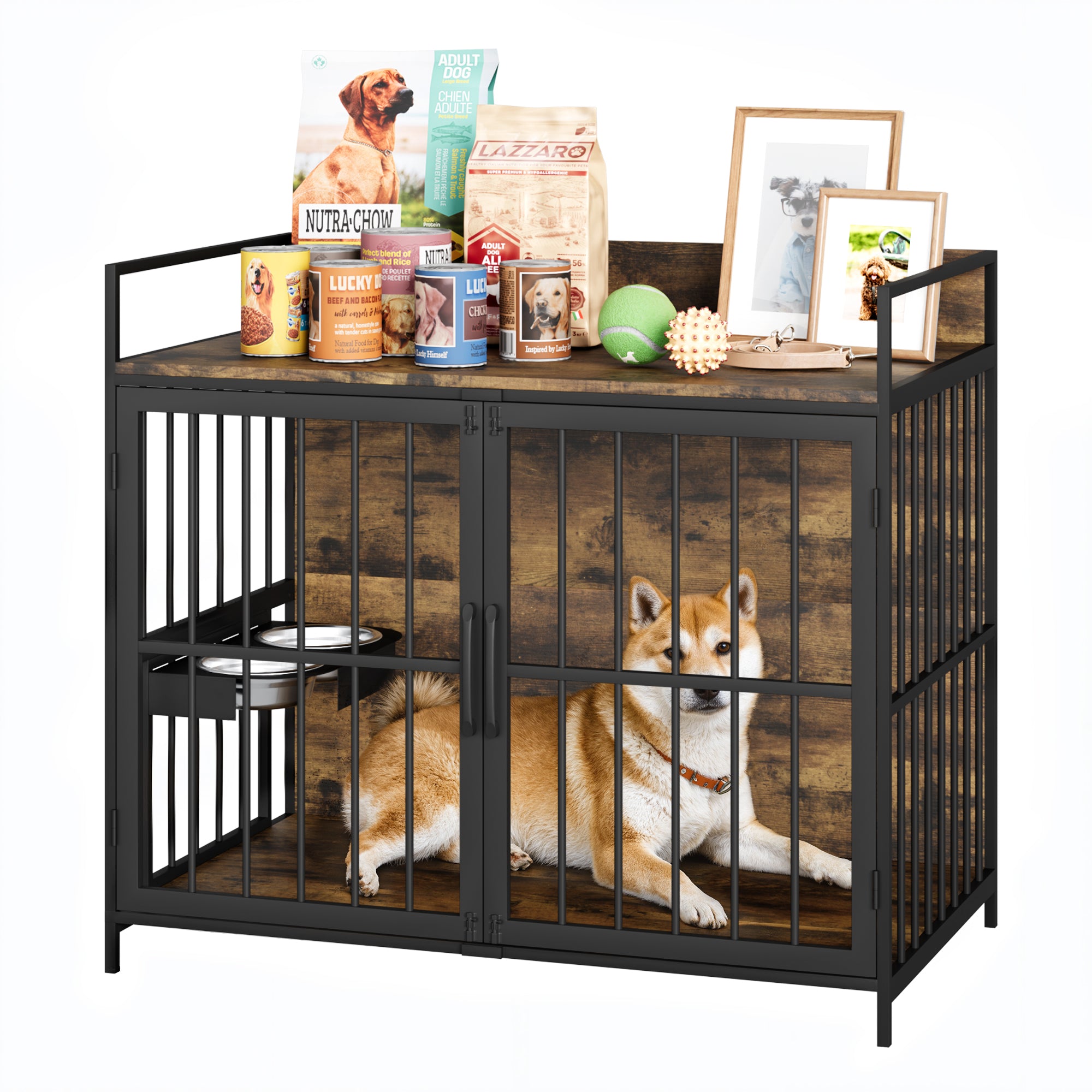 homall-hundebox-gro-metall-holz-braun-als-m-bel image 8