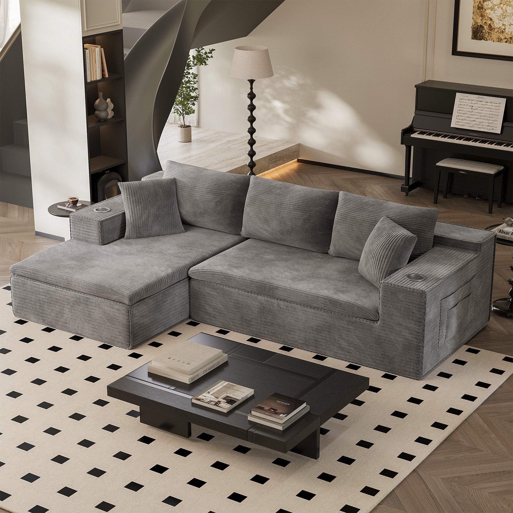 homall-sofa-l-form-modular-cord-couch-braun-cloud-memory-foam image 3