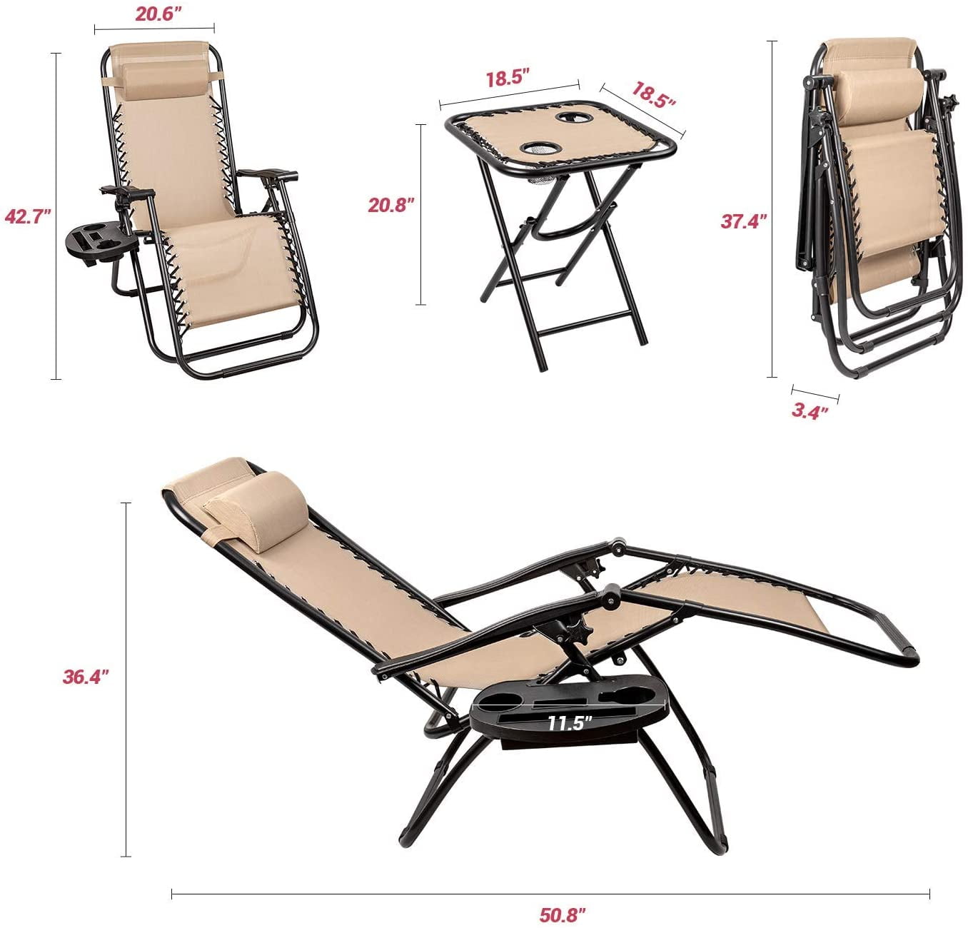 homall-patio-furniture-zero-gravity-set-beige-mit-tisch-3-teilig image 2