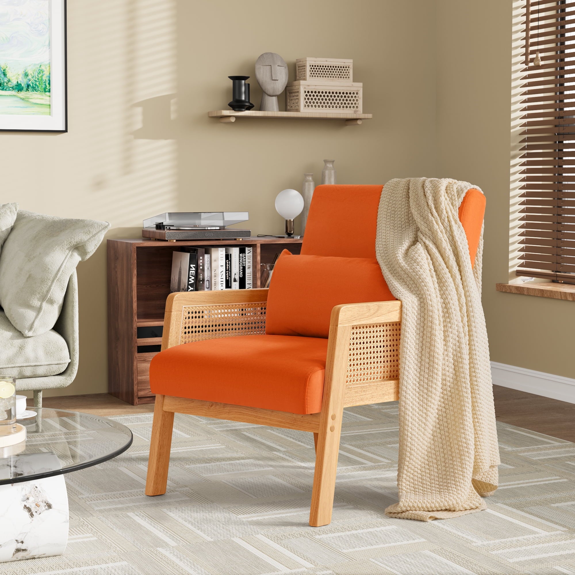 homall-accent-chair-polstersessel-orange-holz-flanell-kissen image 6