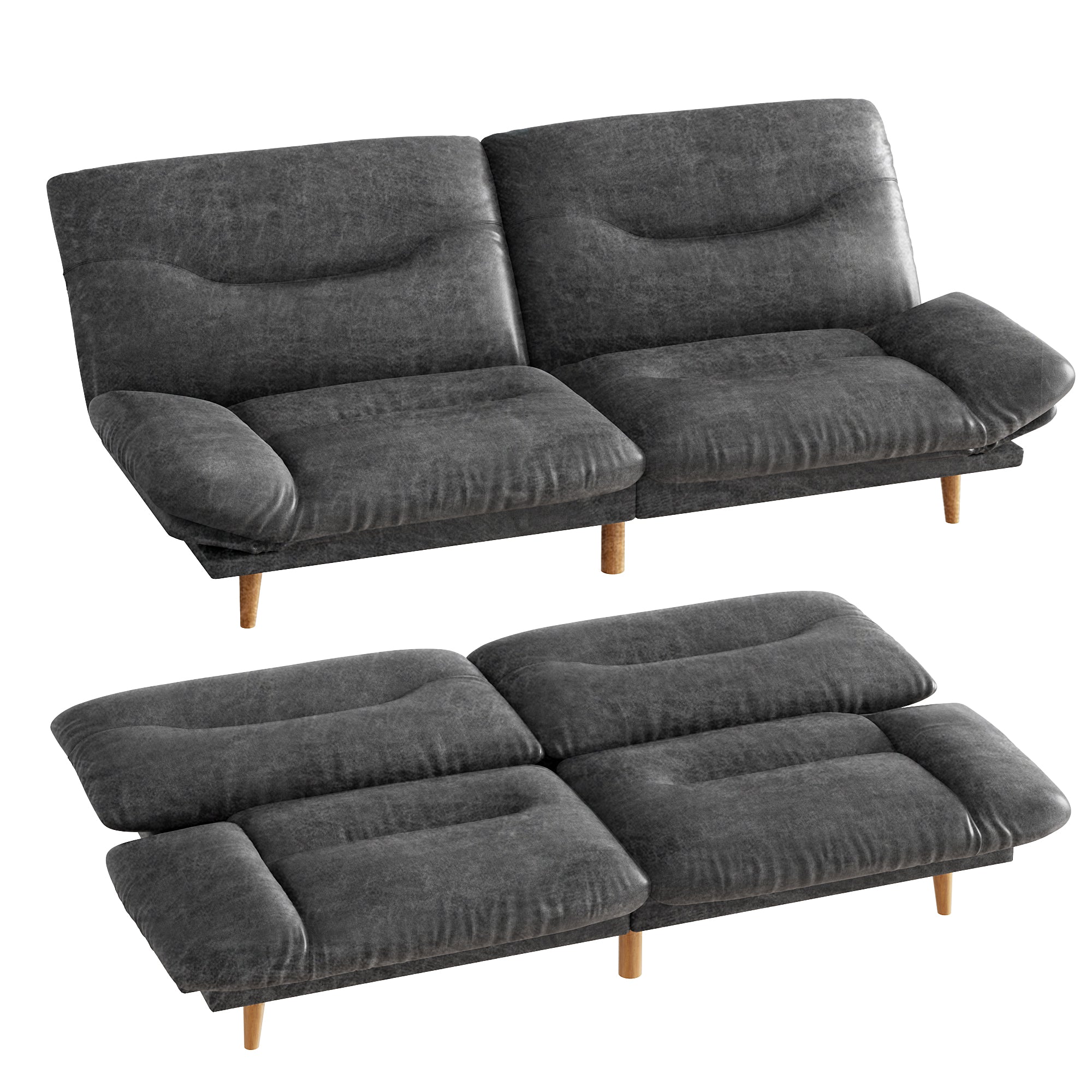homall-sofa-futon-schlafsofa-pu-schwarz-165-cm image 1