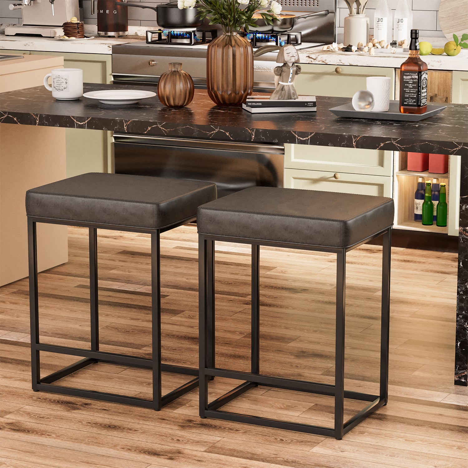 homall-bar-stool-barhocker-schwarz-61cm-2er-set-pu-leder image 1