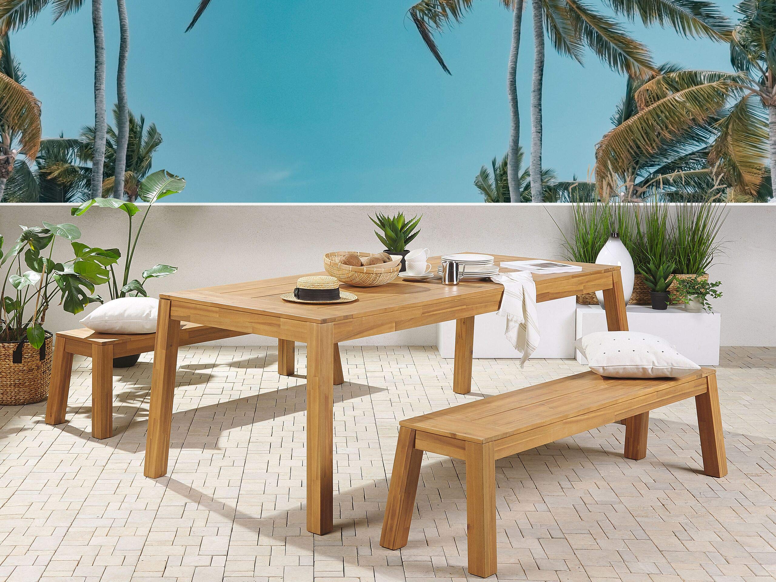 beliani-livorno-gartenset-akazienholz-6-sitzer-210-cm-hellbraun image 2