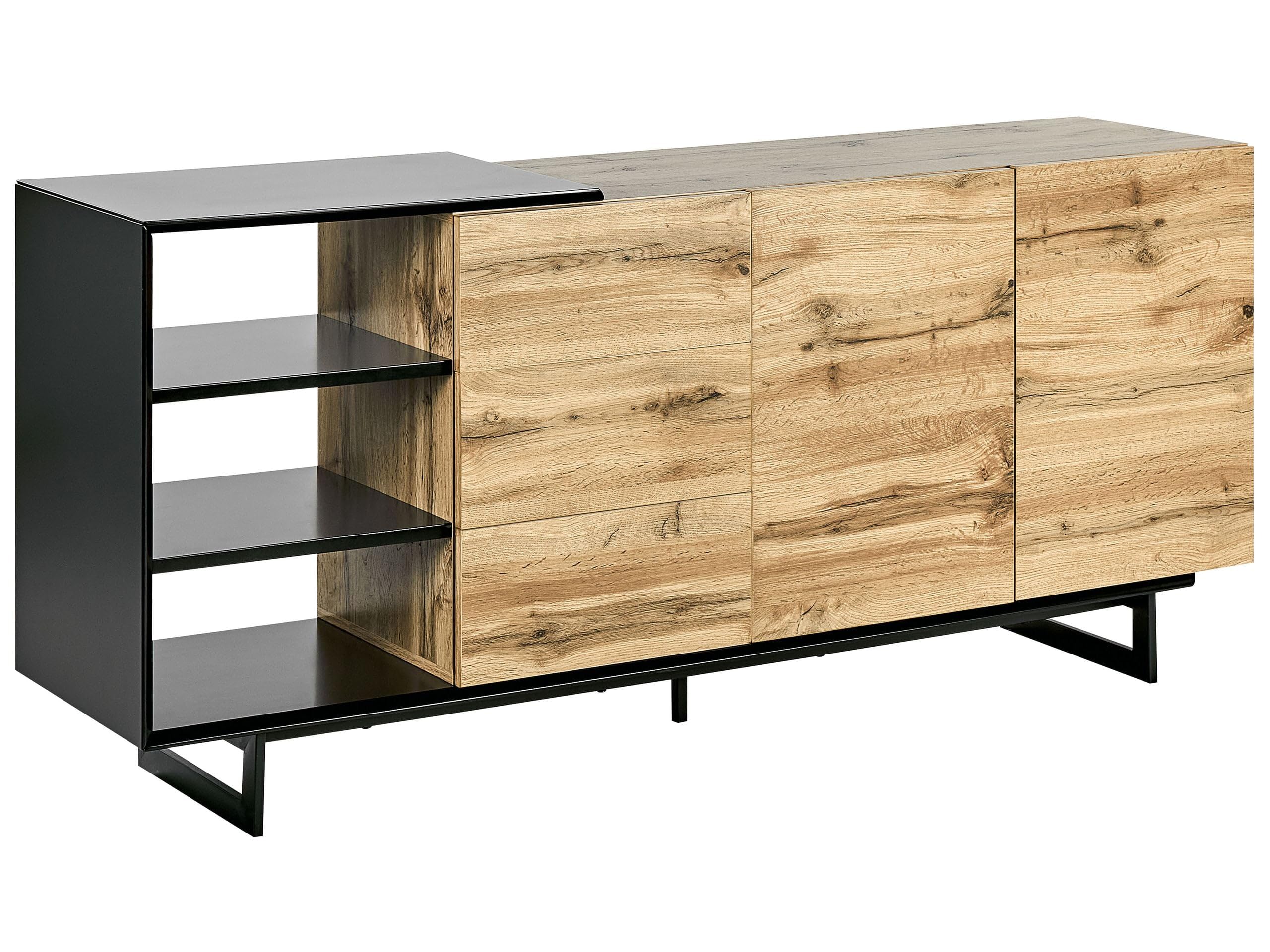 beliani-fiora-sideboard-holz-hell-schwarz-160cm-mit-schubladen image 1