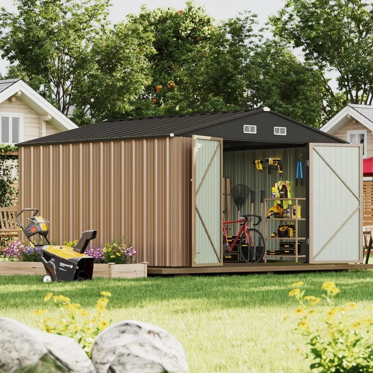 homall-metal-shed-ger-tehaus-metall-grau-10x10ft-abschlie-bar image 8