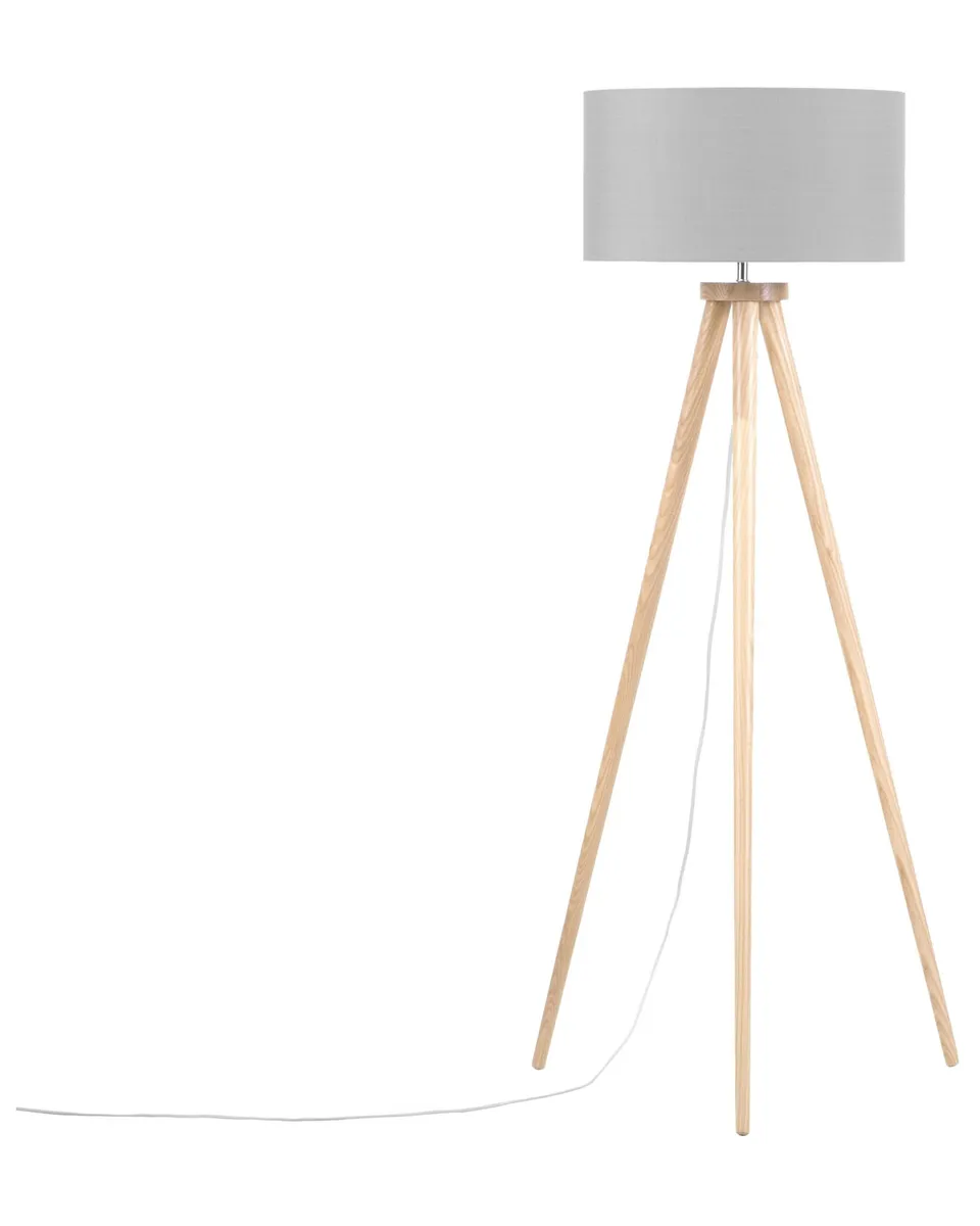 beliani-nitra-stehlampe-eiche-grau-poly-baumwolle image 1