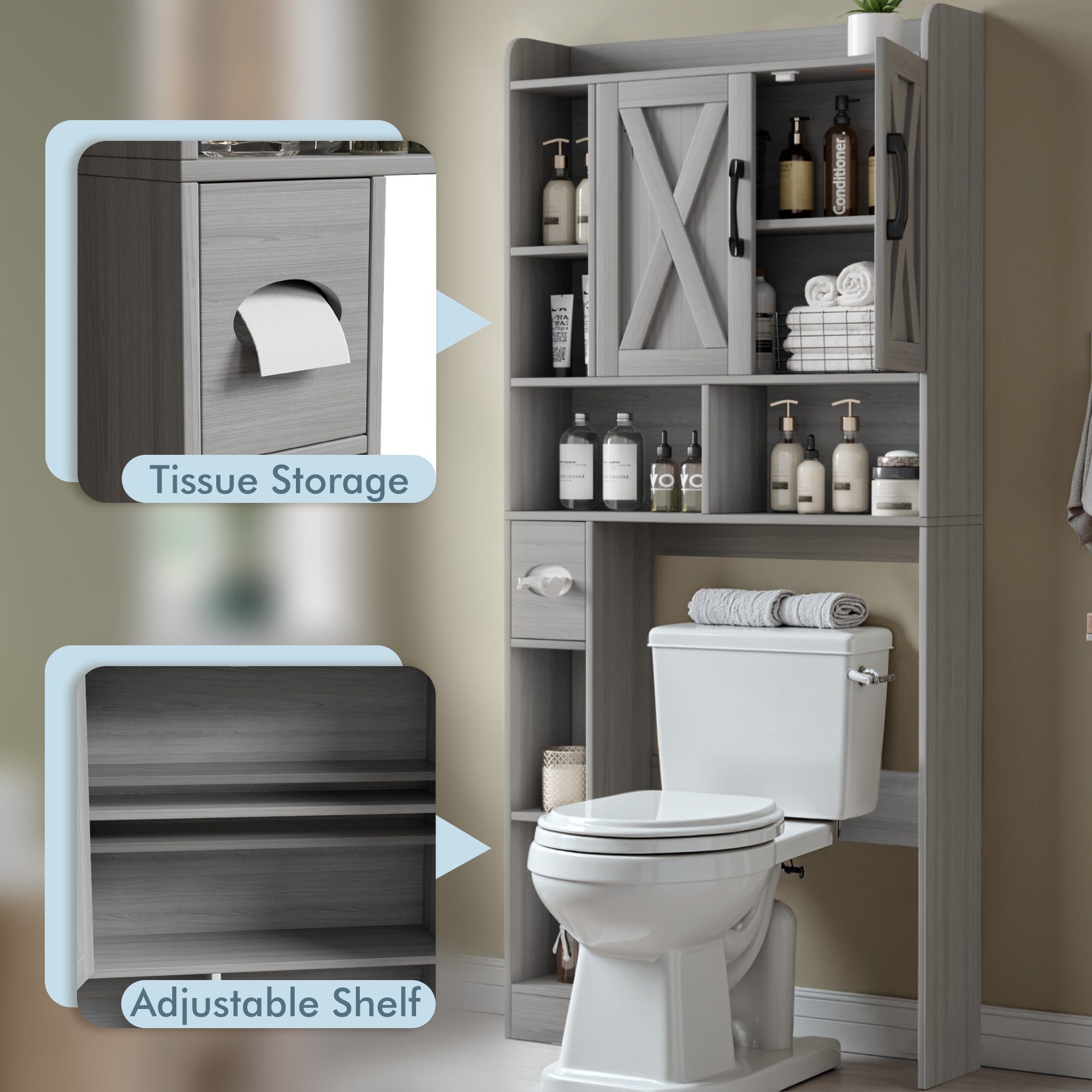 homall-shelf-badregal-ber-wc-grau-mit-schiebet-ren image 3