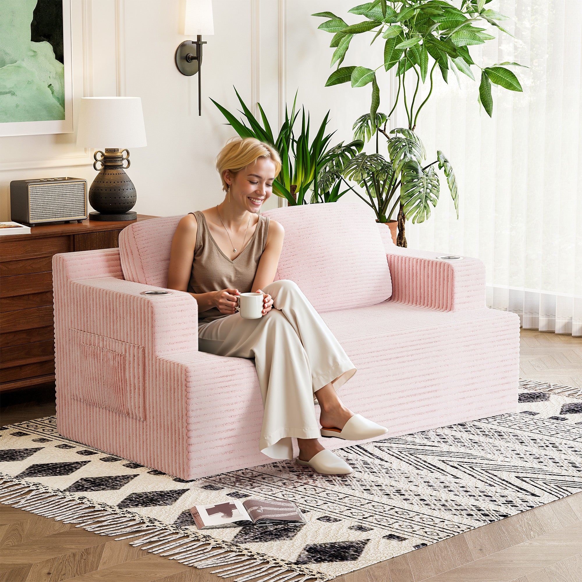 homall-sofa-cloud-loveseat-2-sitzer-cord-grau-bequem image 3