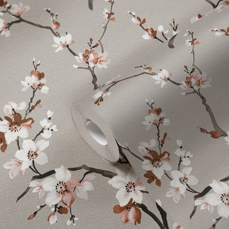 livingwalls-desert-lodge-vliestapete-grau-blumen-vintage image 1