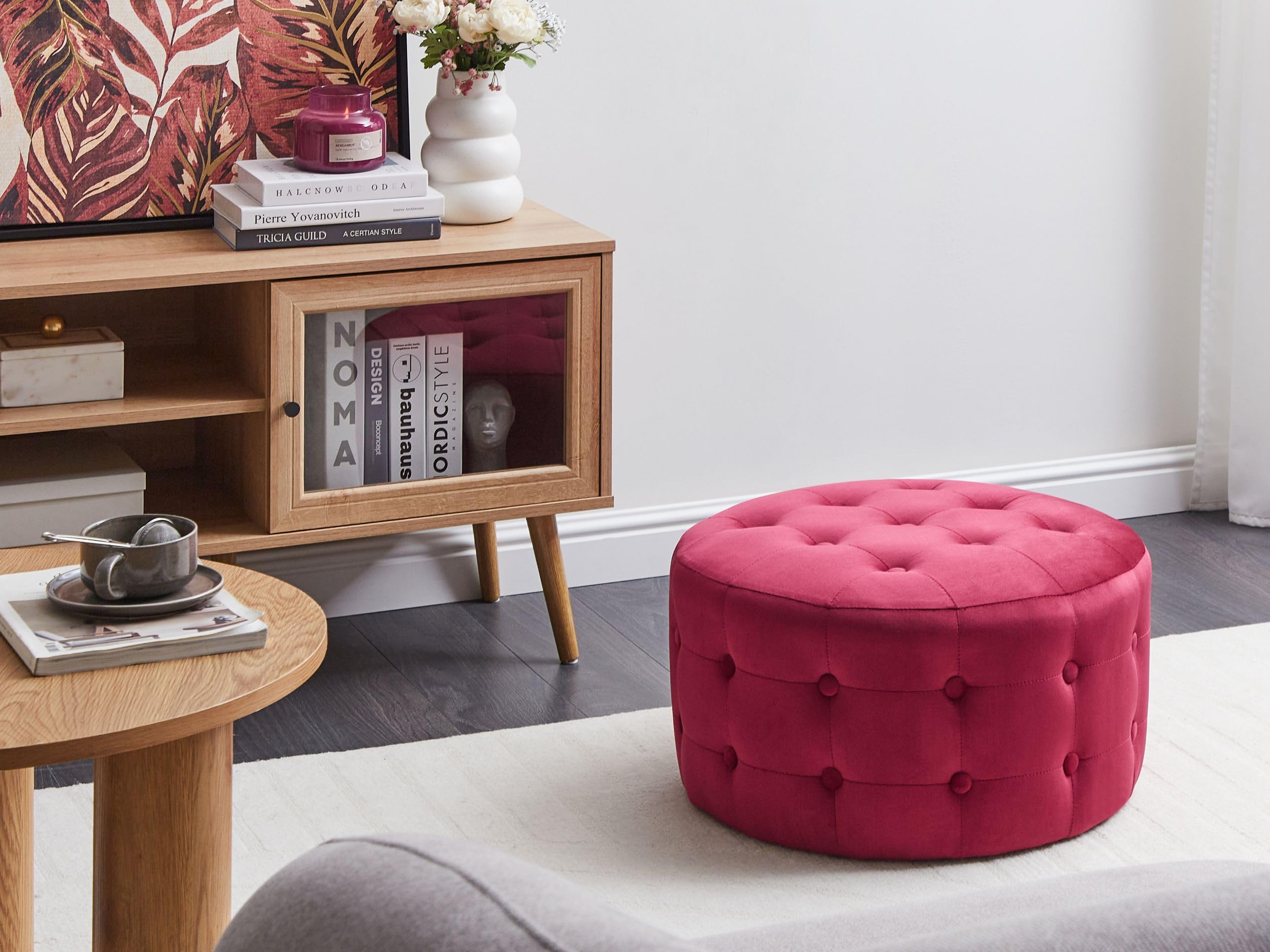 beliani-tampa-pouf-velours-rot-chesterfield-55x30-cm image 2