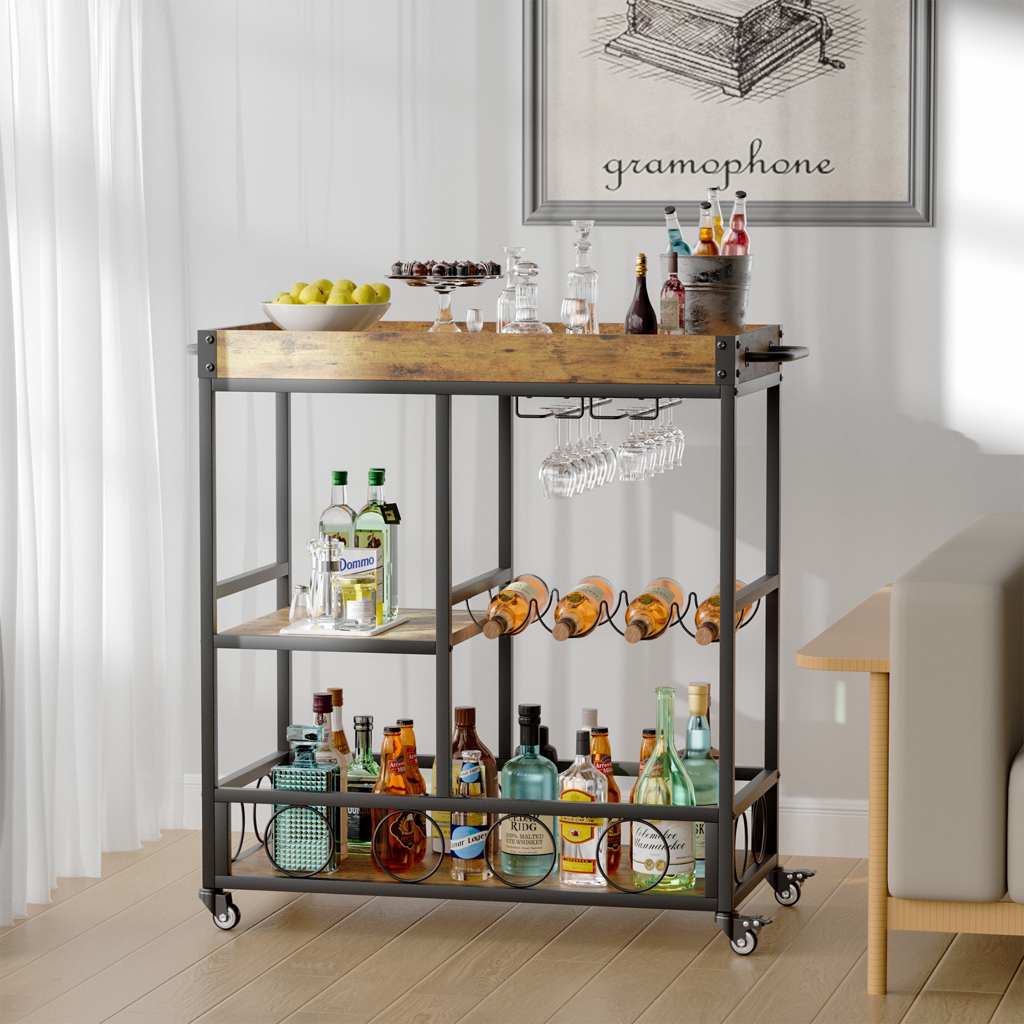 homall-shelf-servierwagen-3-etagen-barwagen-schwarz-holz image 8