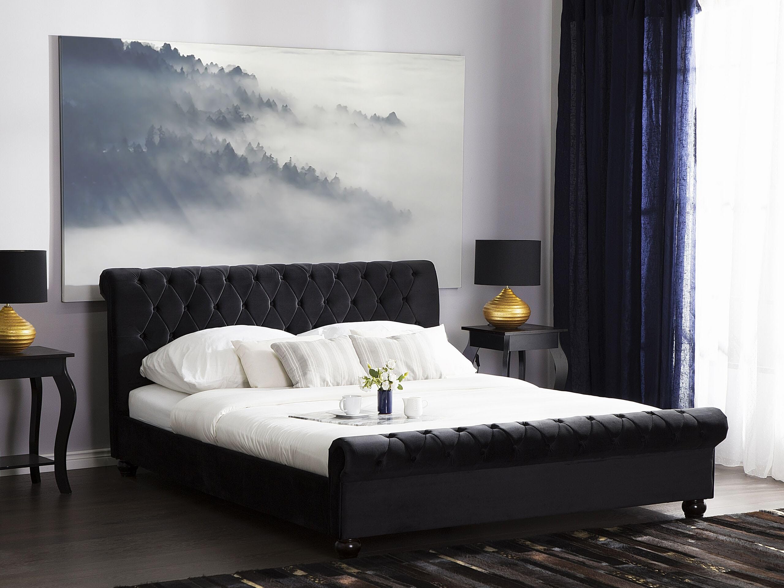 beliani-avallon-samtbett-schwarz-180x200-chesterfield image 2