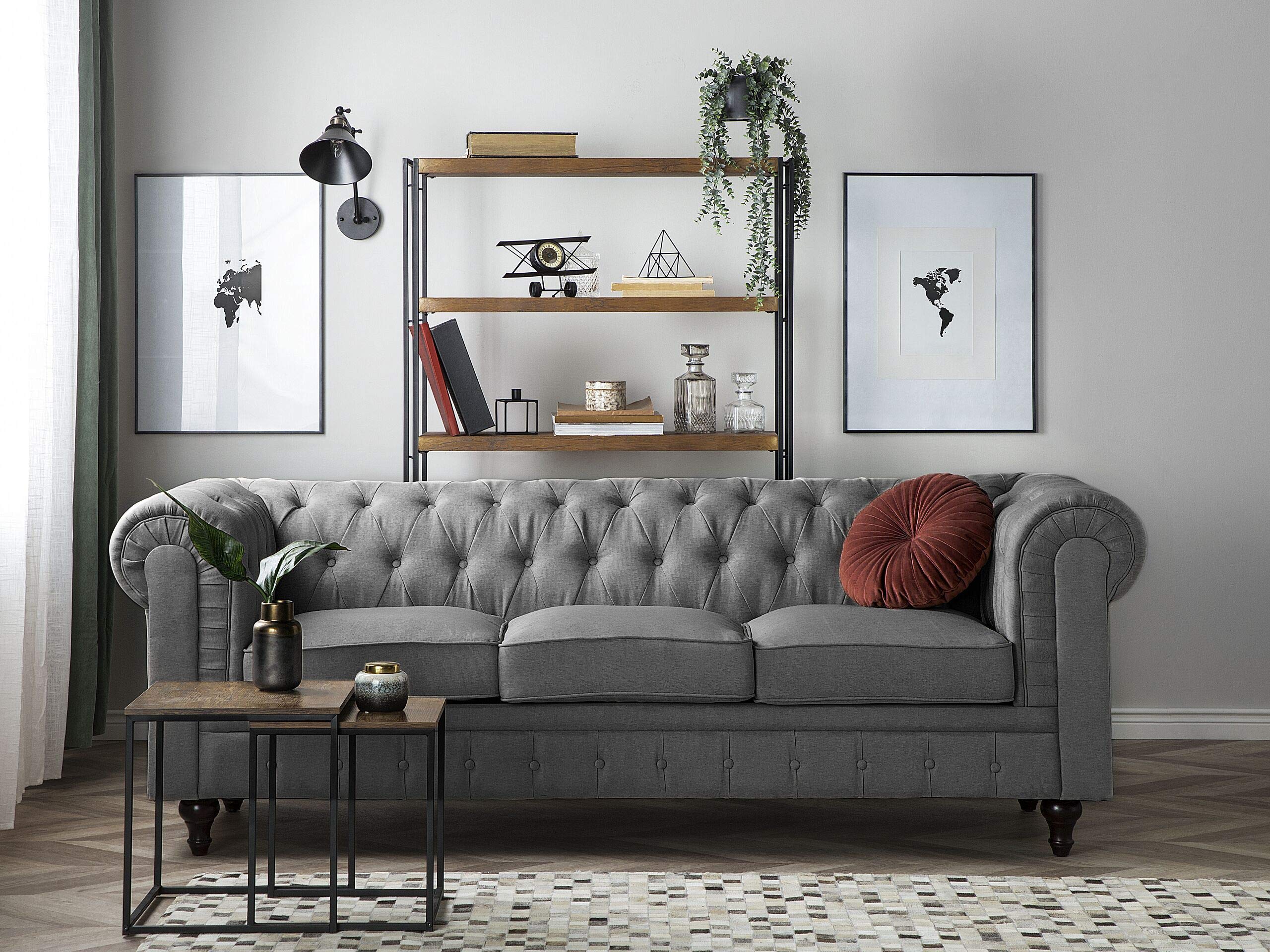 beliani-chesterfield-3er-sofa-hellgrau-stoff-222-cm image 2