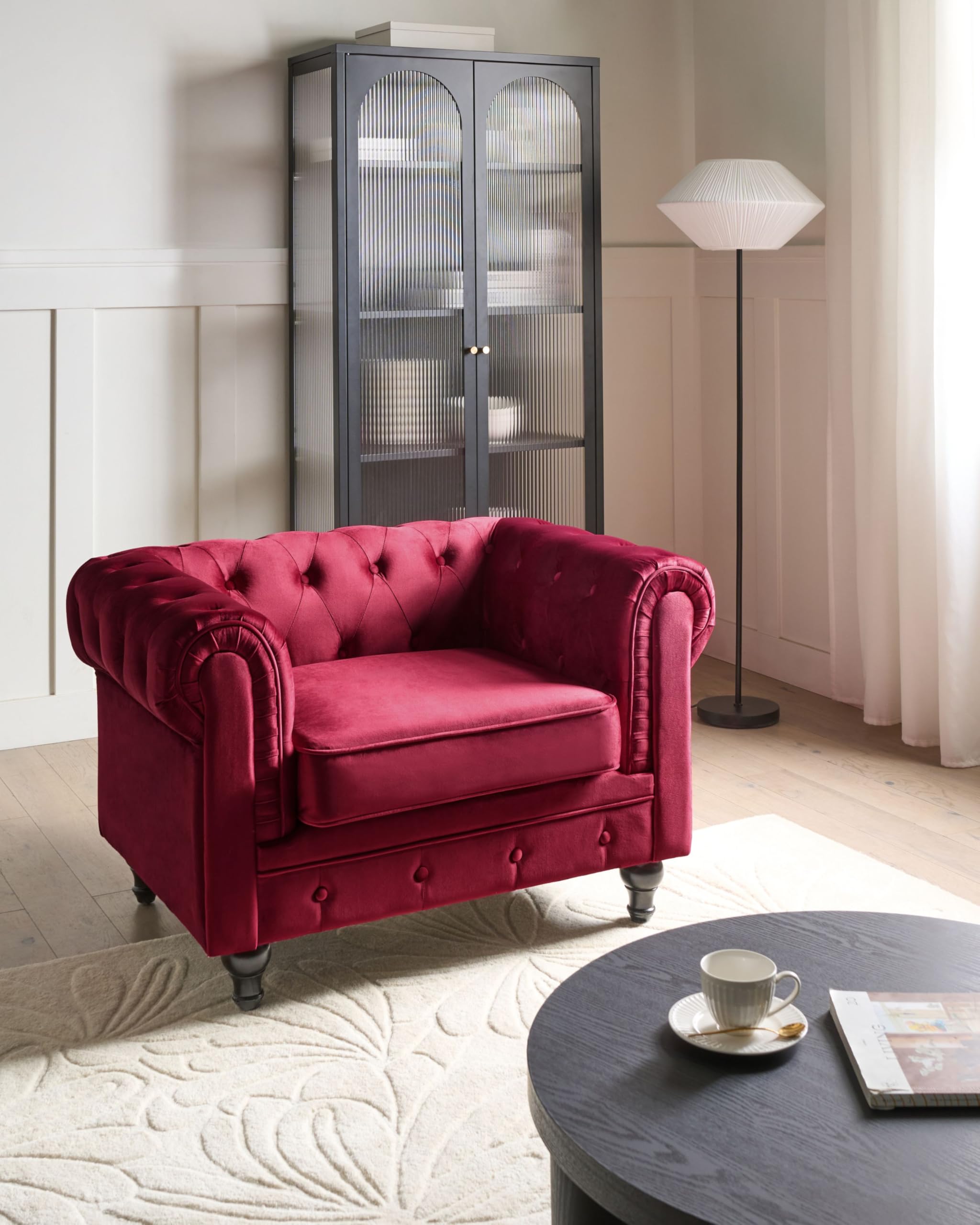 beliani-chesterfield-sessel-samt-dunkelrot-englischer-stil image 2