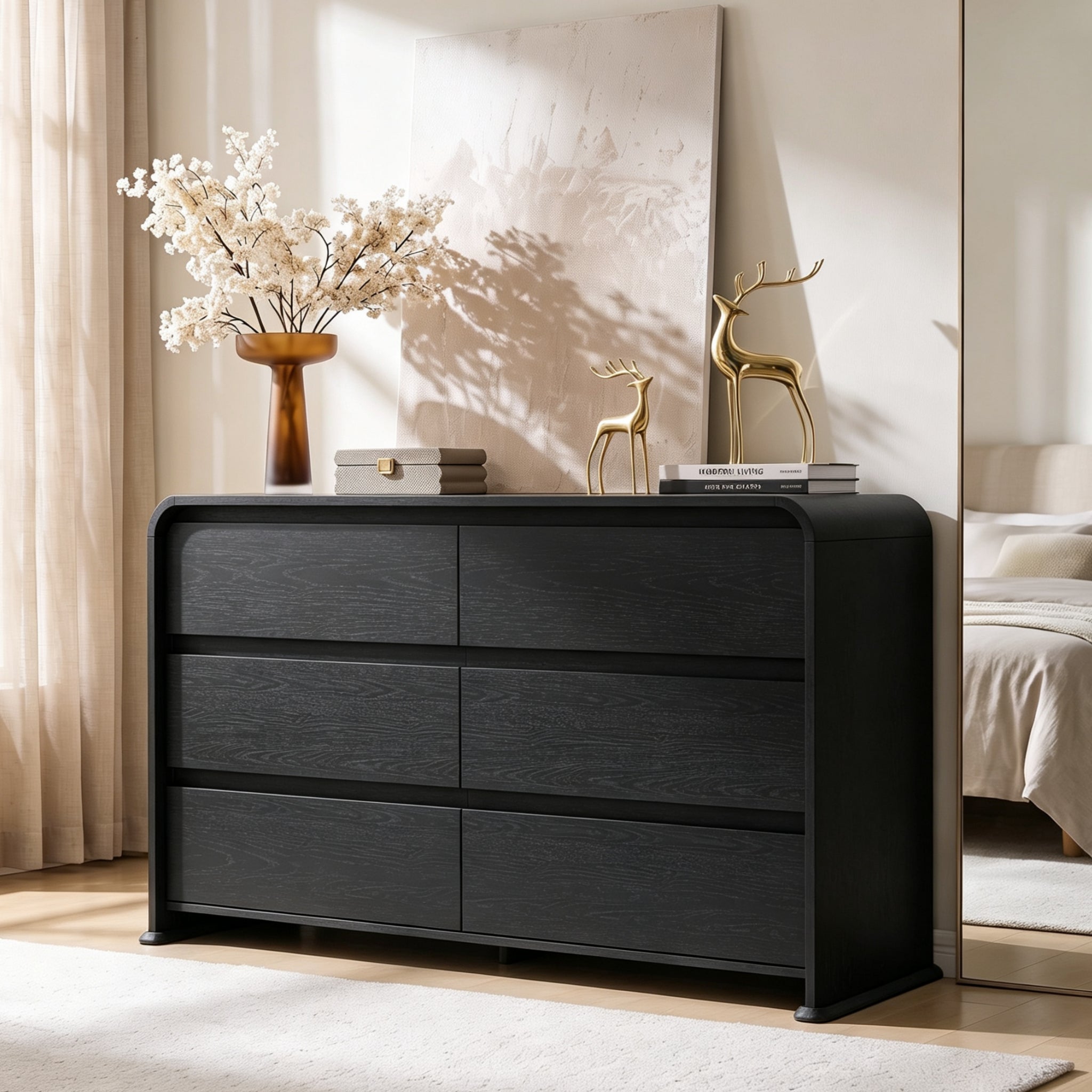 homall-bedroom-kommode-6-schubladen-natur-holz-grifflos image 2