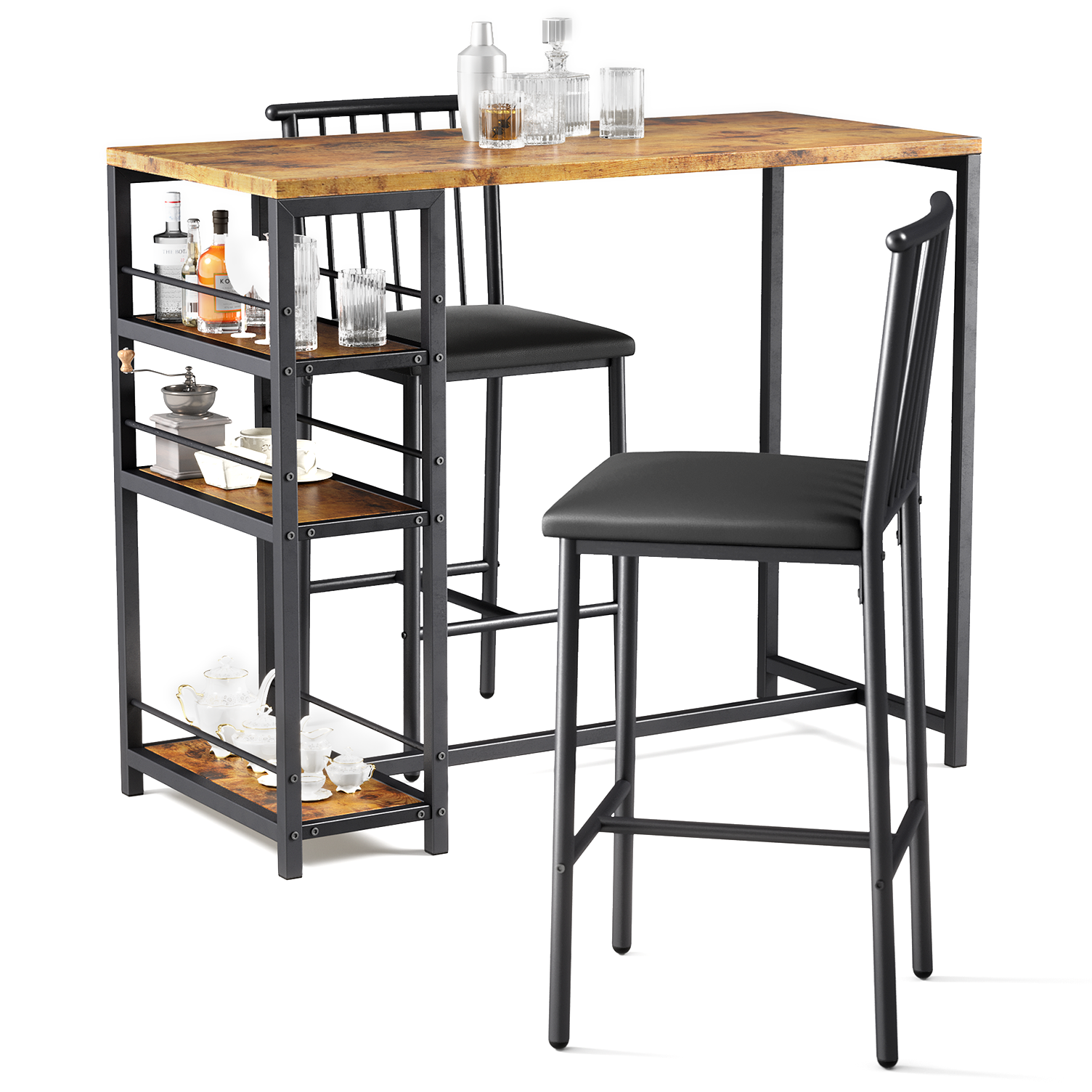 bealife-tisch-und-stuhl-tb51-bartisch-set-schwarz-2-hocker-50kg image 2