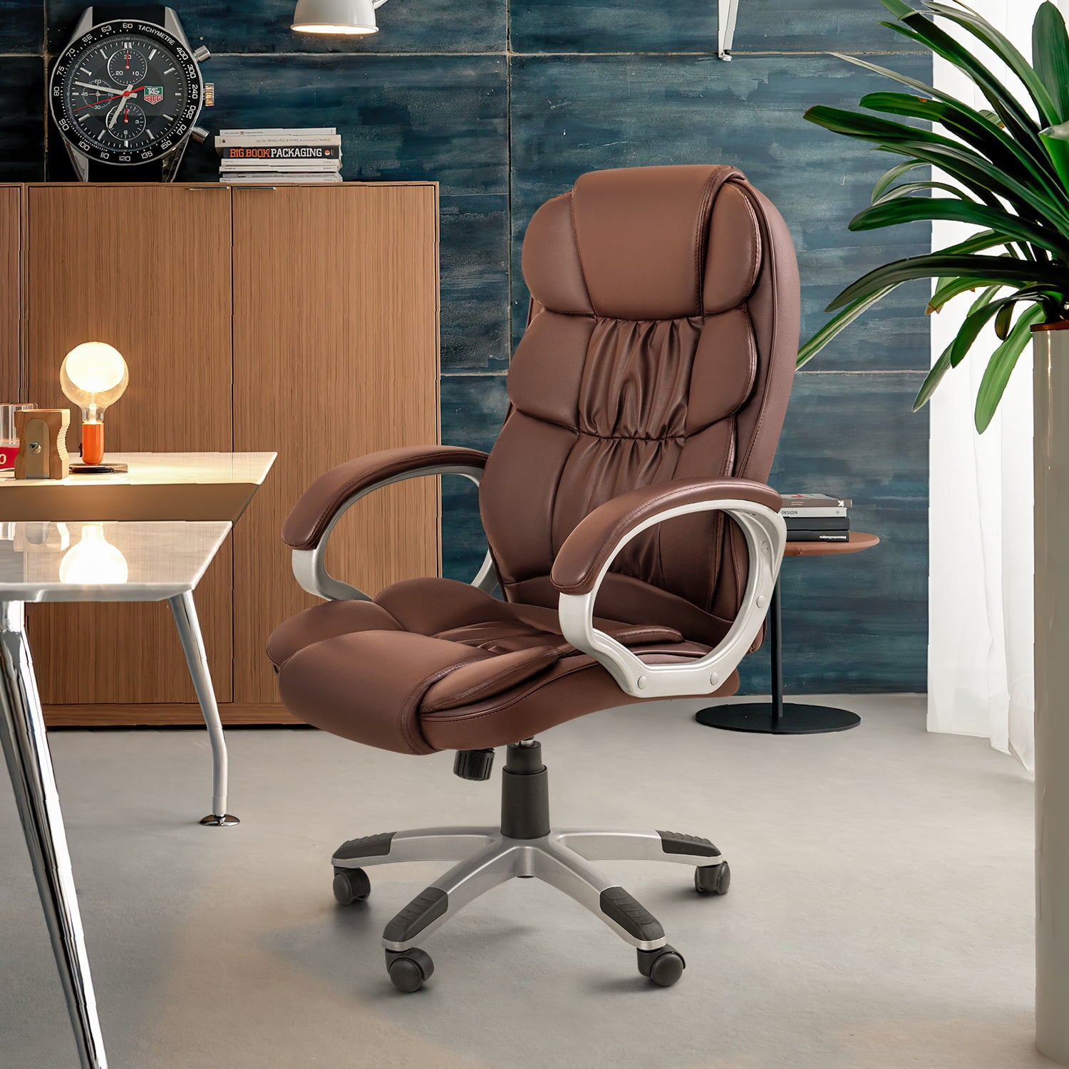 homall-office-leather-chair-b-rostuhl-braun-leder-hochlehner image 2