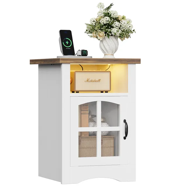homall-bedroom-nachttisch-schwarz-2er-set-mit-led-usb image 1