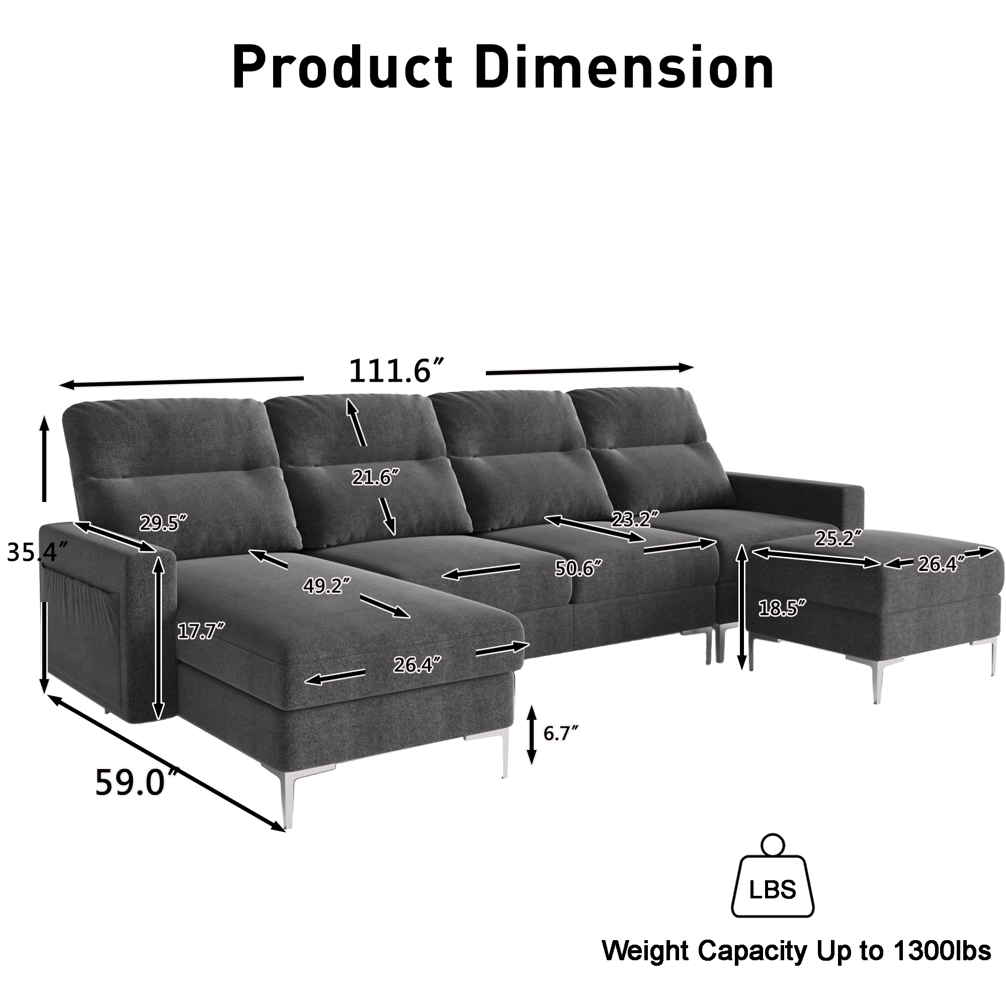 homall-u-form-sofa-ecksofa-grau-mit-hocker-leinenbezug image 3