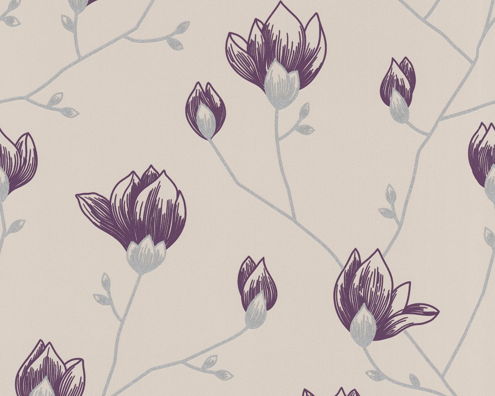 a-s-cr-ation-6599-34-vliestapete-beige-lila-grau-floral image 1