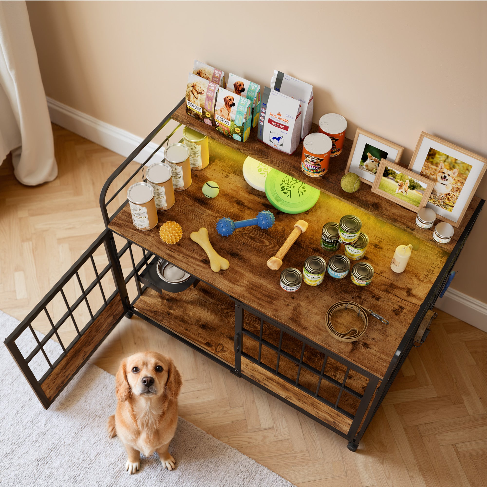 homall-shelf-hundebox-m-bel-44-1-braun-mit-led image 2
