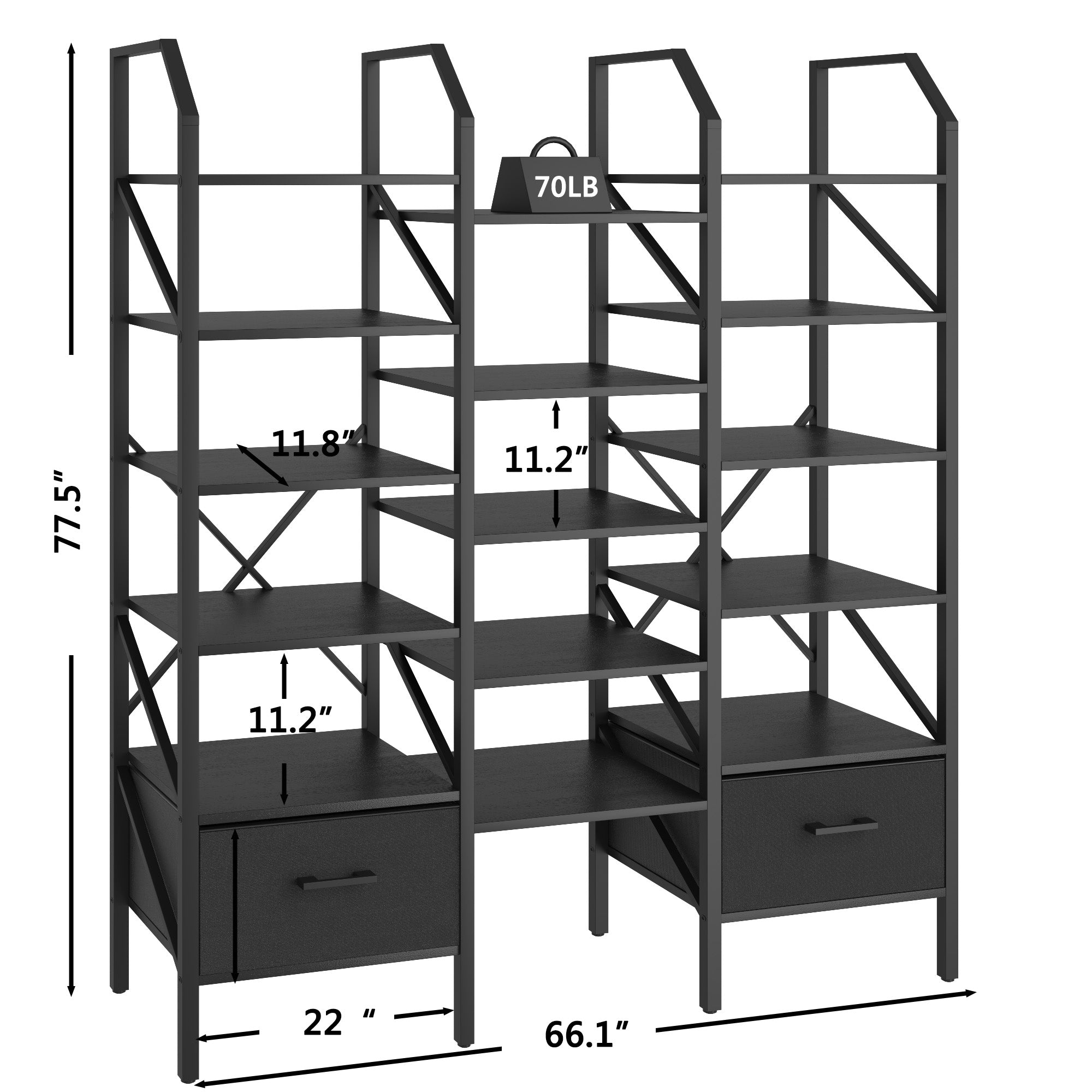 homall-bookcase-b-cherregal-5-f-cher-schwarz-metall image 7