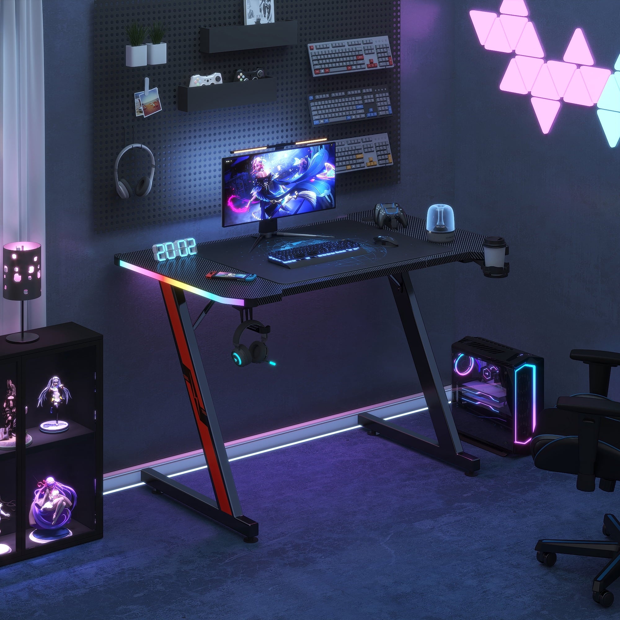 homall-gaming-desk-schreibtisch-rgb-carbon-schwarz-140-cm image 2