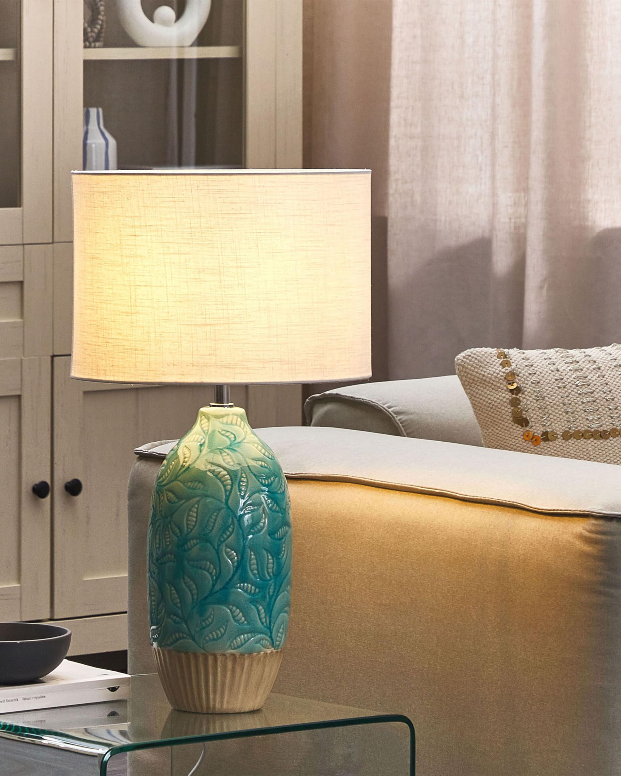 beliani-ataba-tischlampe-blau-keramik-58-cm-bl-tter image 2