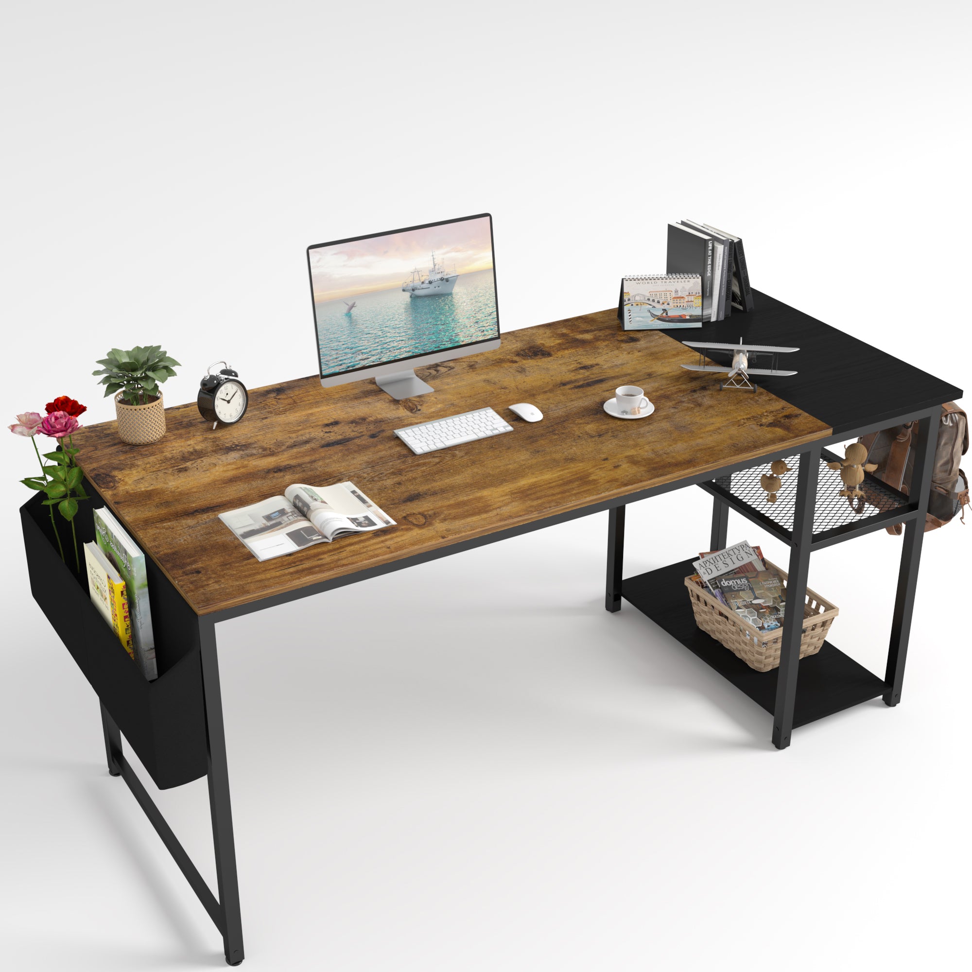 homall-shelf-schreibtisch-mit-regal-120-cm-schwarz-braun image 8