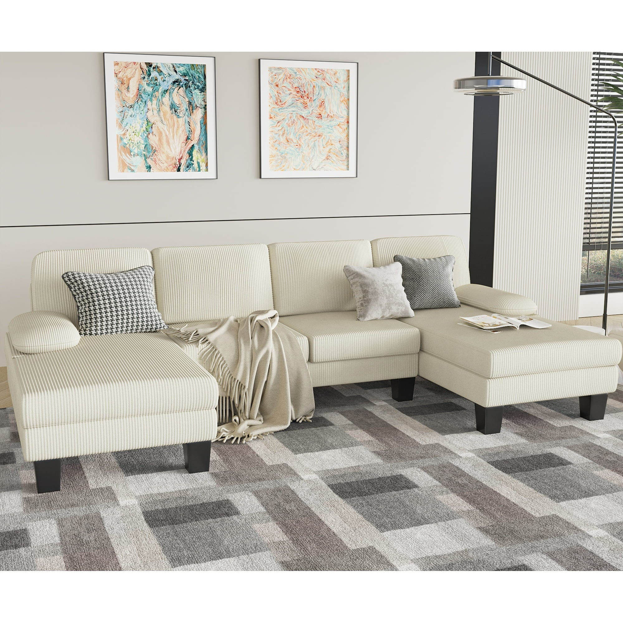 homall-ecksofa-u-form-cordsofa-beige-4-sitzer-modular image 2