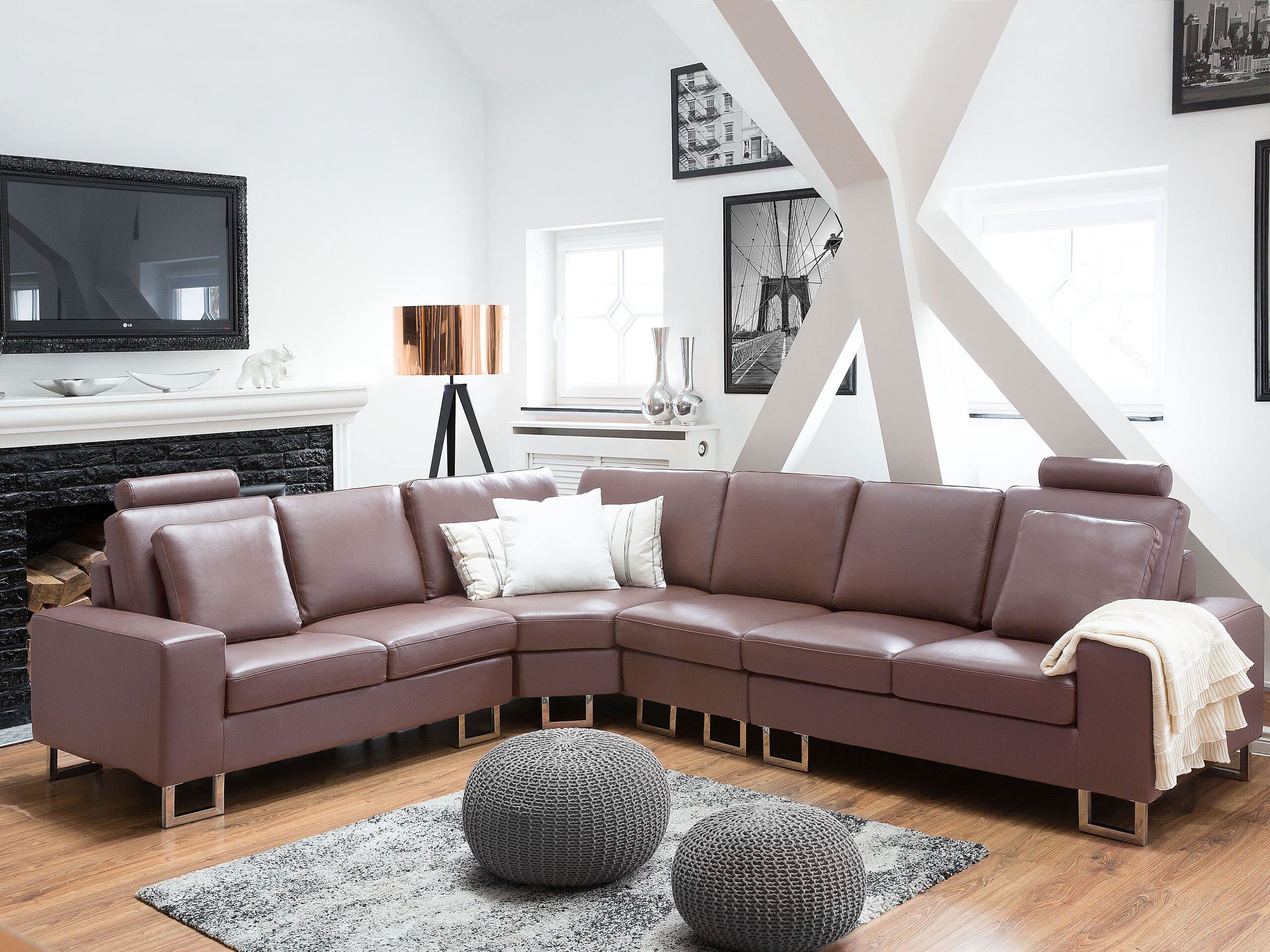 beliani-sofas-stockholm-ledersofa-rechts-braun image 2