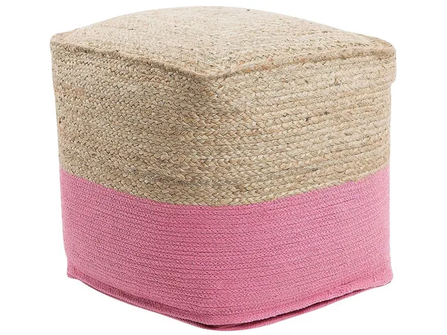 beliani-kirama-pouf-baumwolle-jute-beige-rosa-eckig image 1