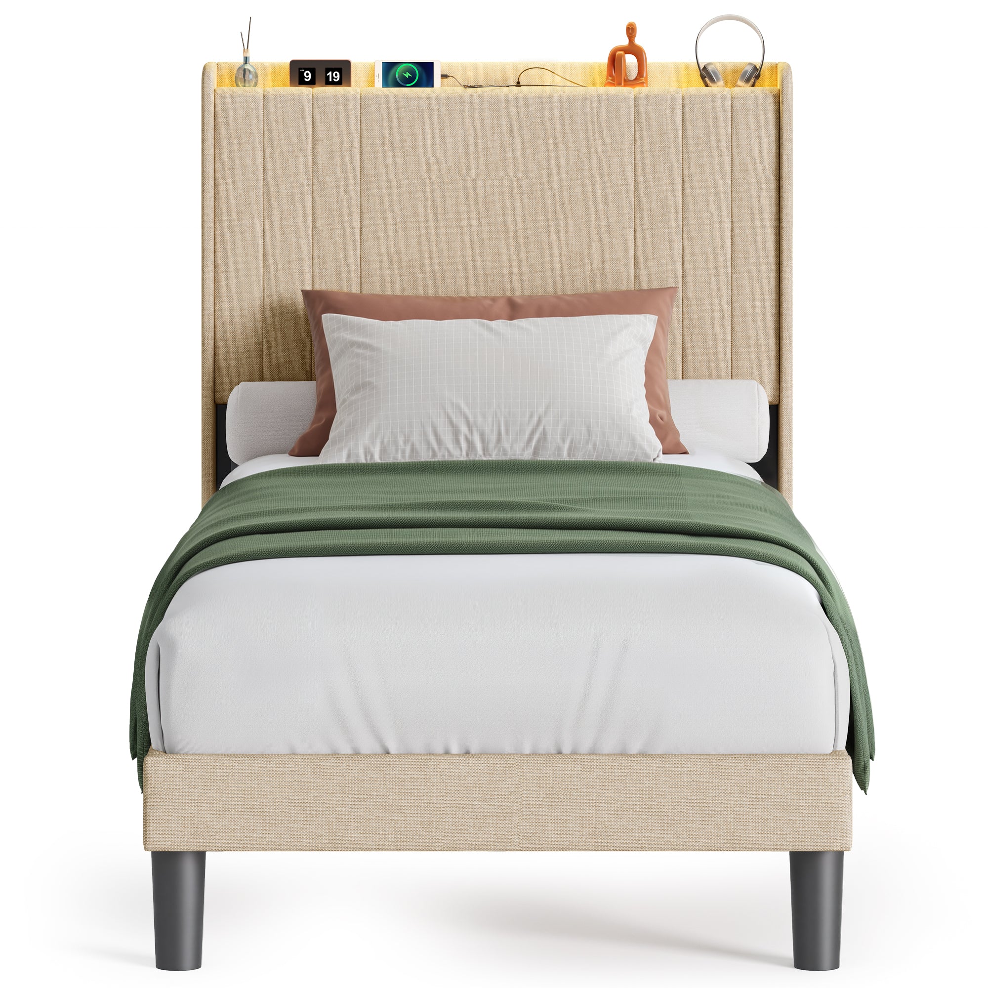 bealife-bf28-einzelbett-90x200-beige-mit-led-und-ladestation image 1