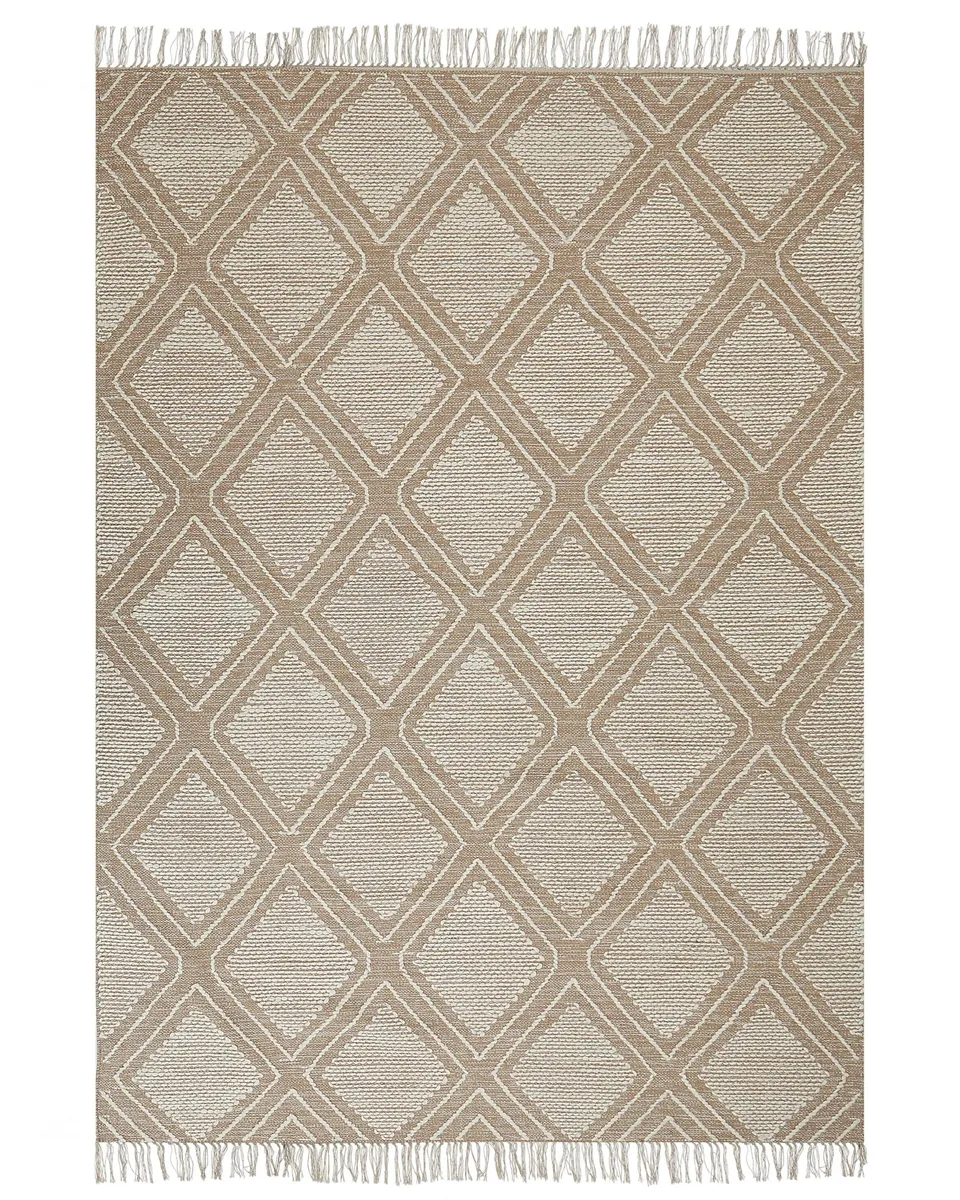 beliani-kacem-teppich-160x230-beige-wei-boho-baumwolle image 1