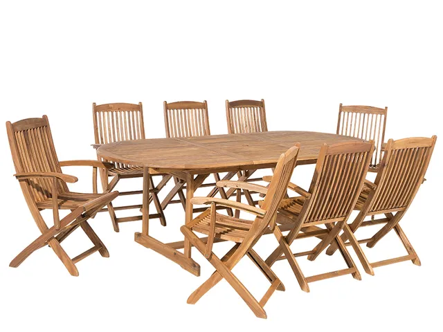 beliani-maui-gartenset-akazie-8-st-hle-ausziehtisch-oval image 1