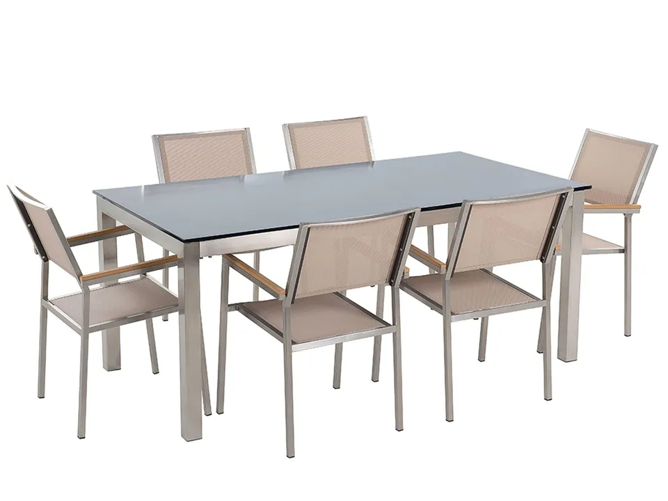 beliani-grosseto-gartenset-6-st-hle-glas-edelstahl-schwarz-beige image 1