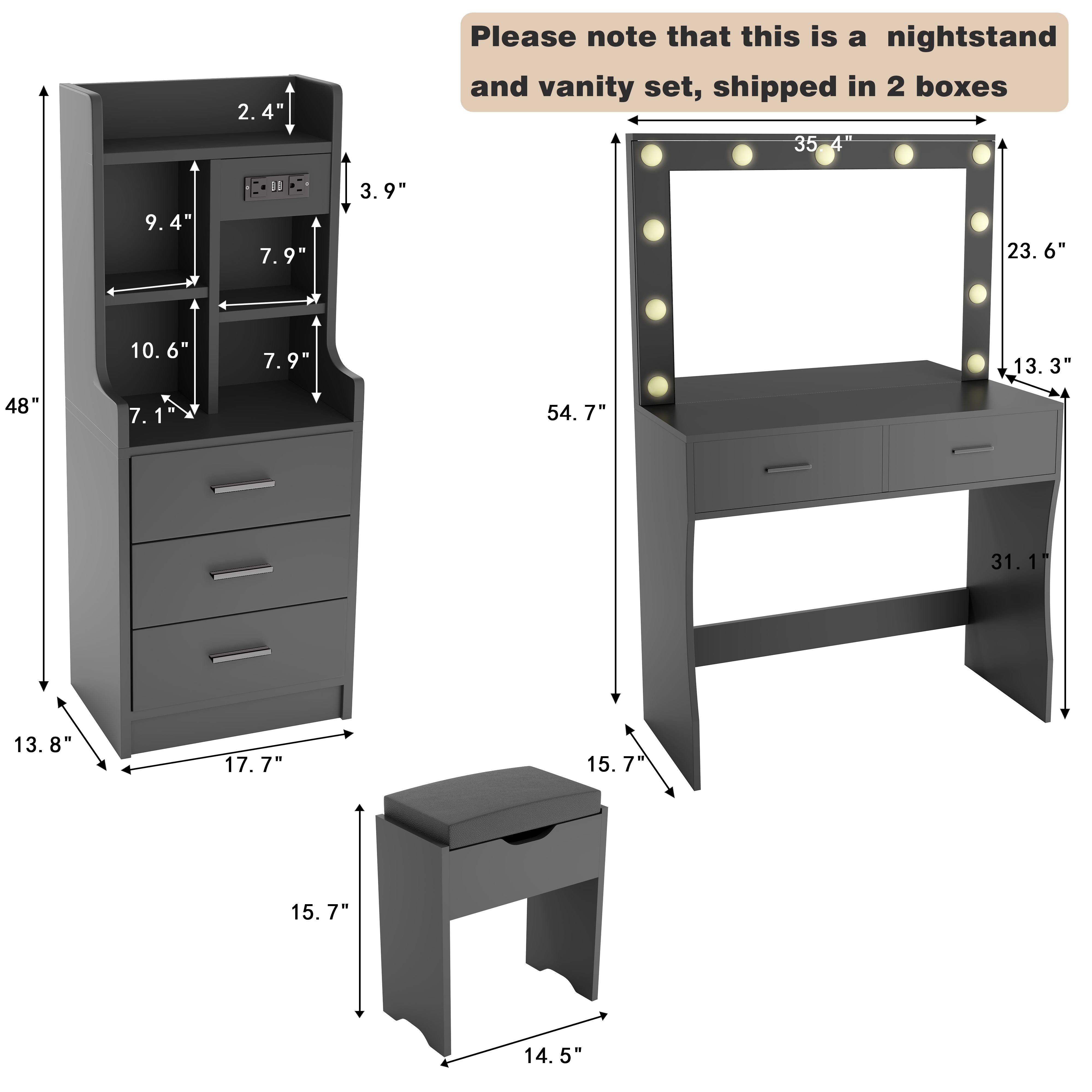 homall-bedroom-schminktisch-set-wei-mit-nachtisch-usb image 8