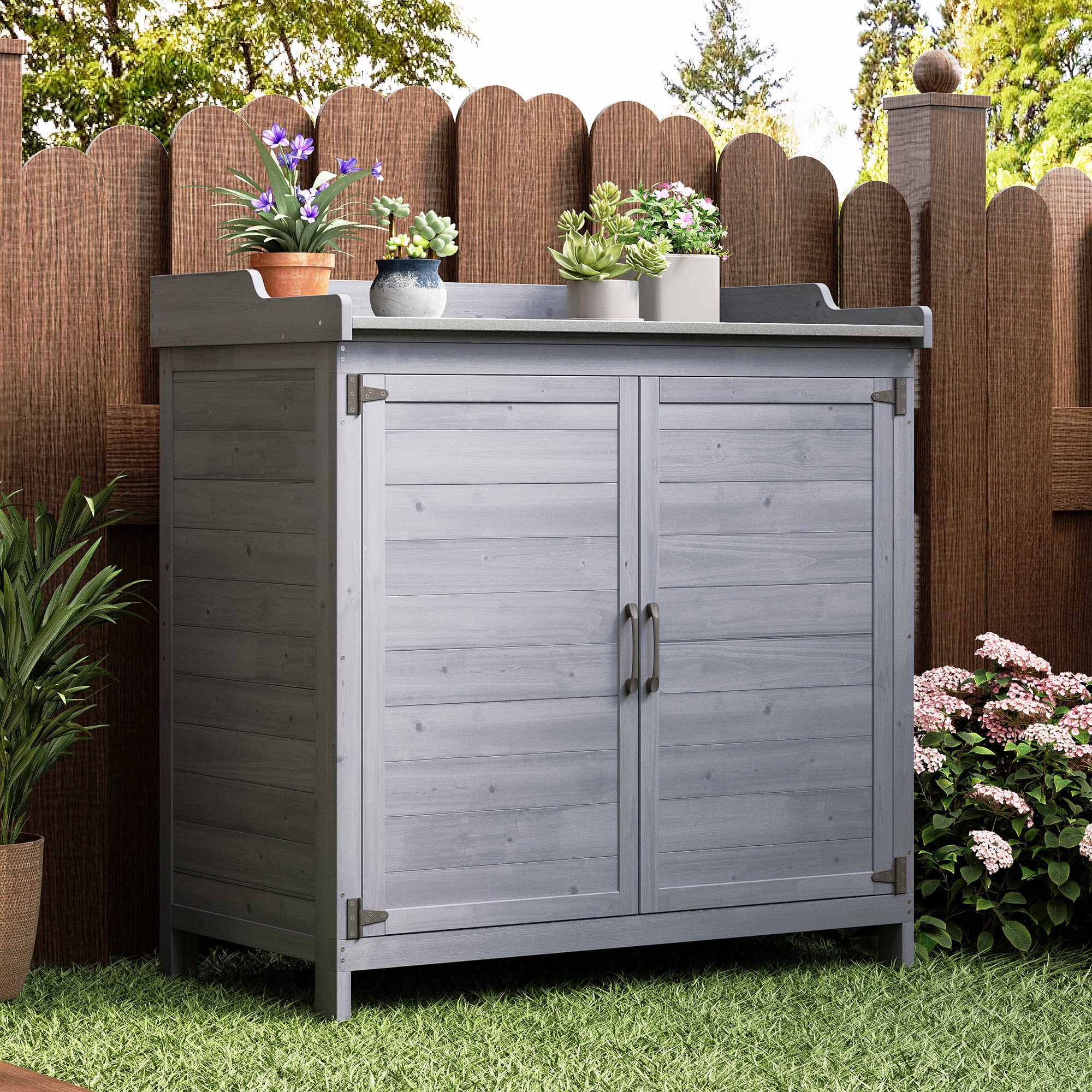 bealife-cc50-gartenschrank-natur-holz-mit-arbeitsplatte image 3
