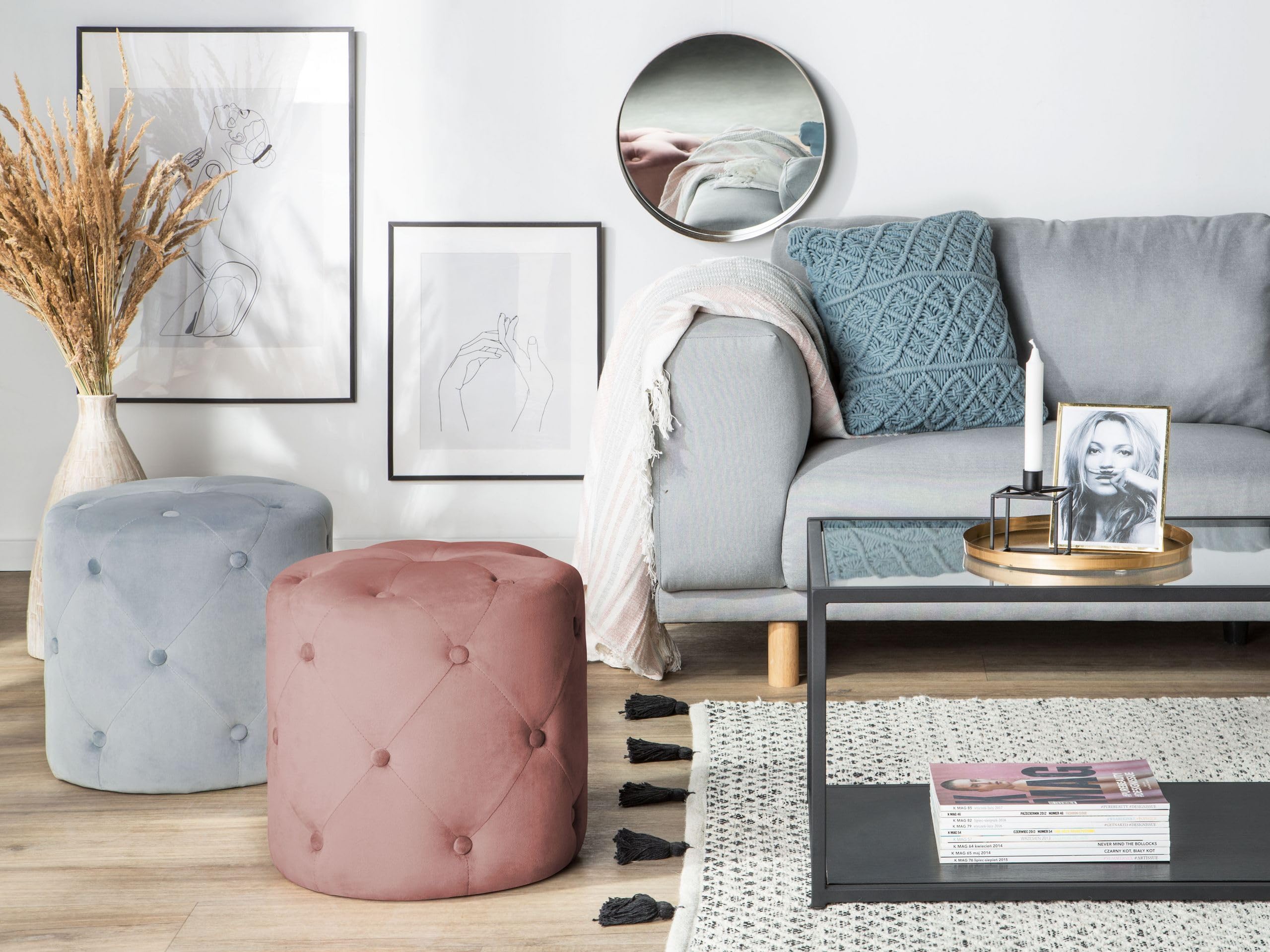beliani-corolla-pouf-samt-rosa-rund-40-cm-chesterfield image 2