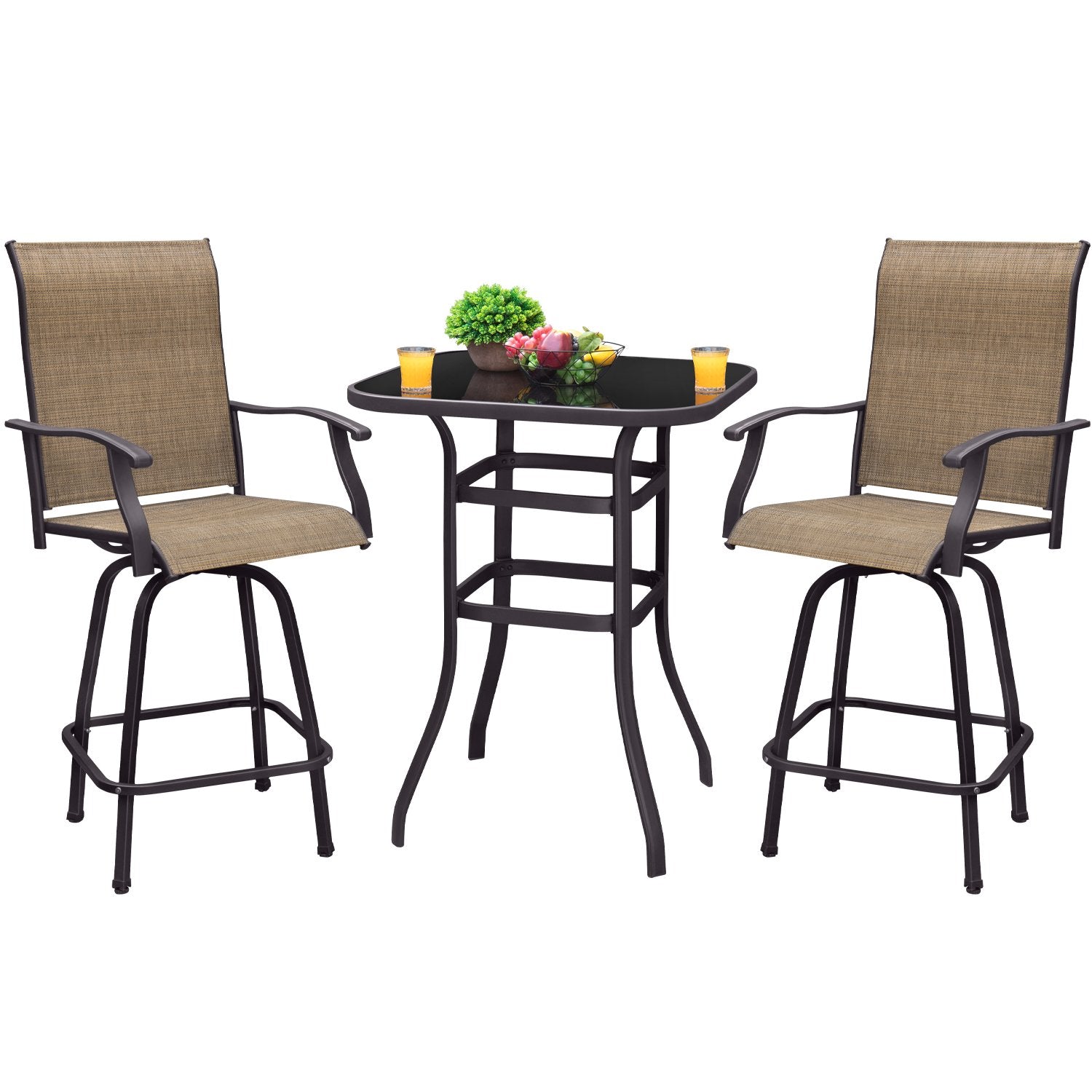 homall-bar-stool-bistro-set-bartisch-3-teilig-beige-metall image 1