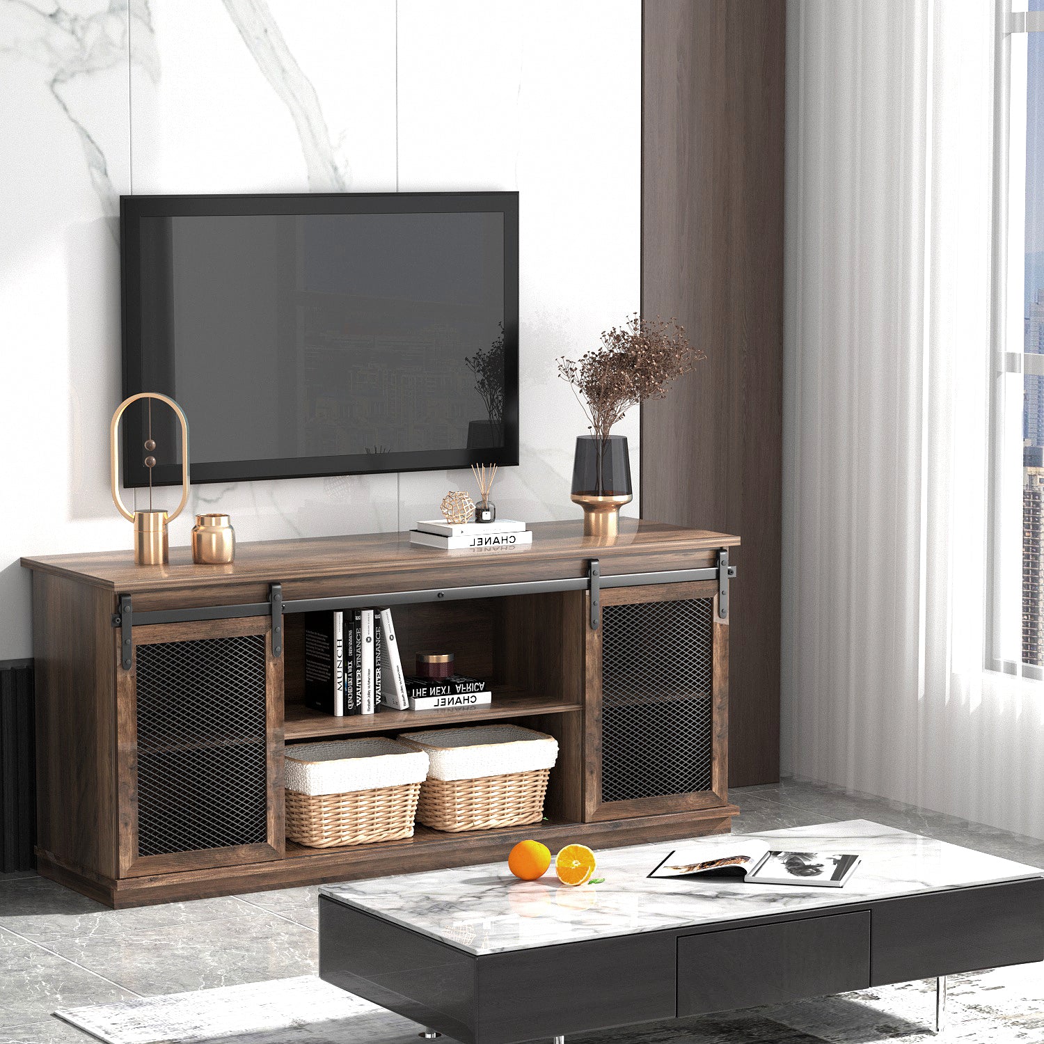 homall-farmhouse-tv-stand-lowboard-braun-f-r-65-zoll image 3