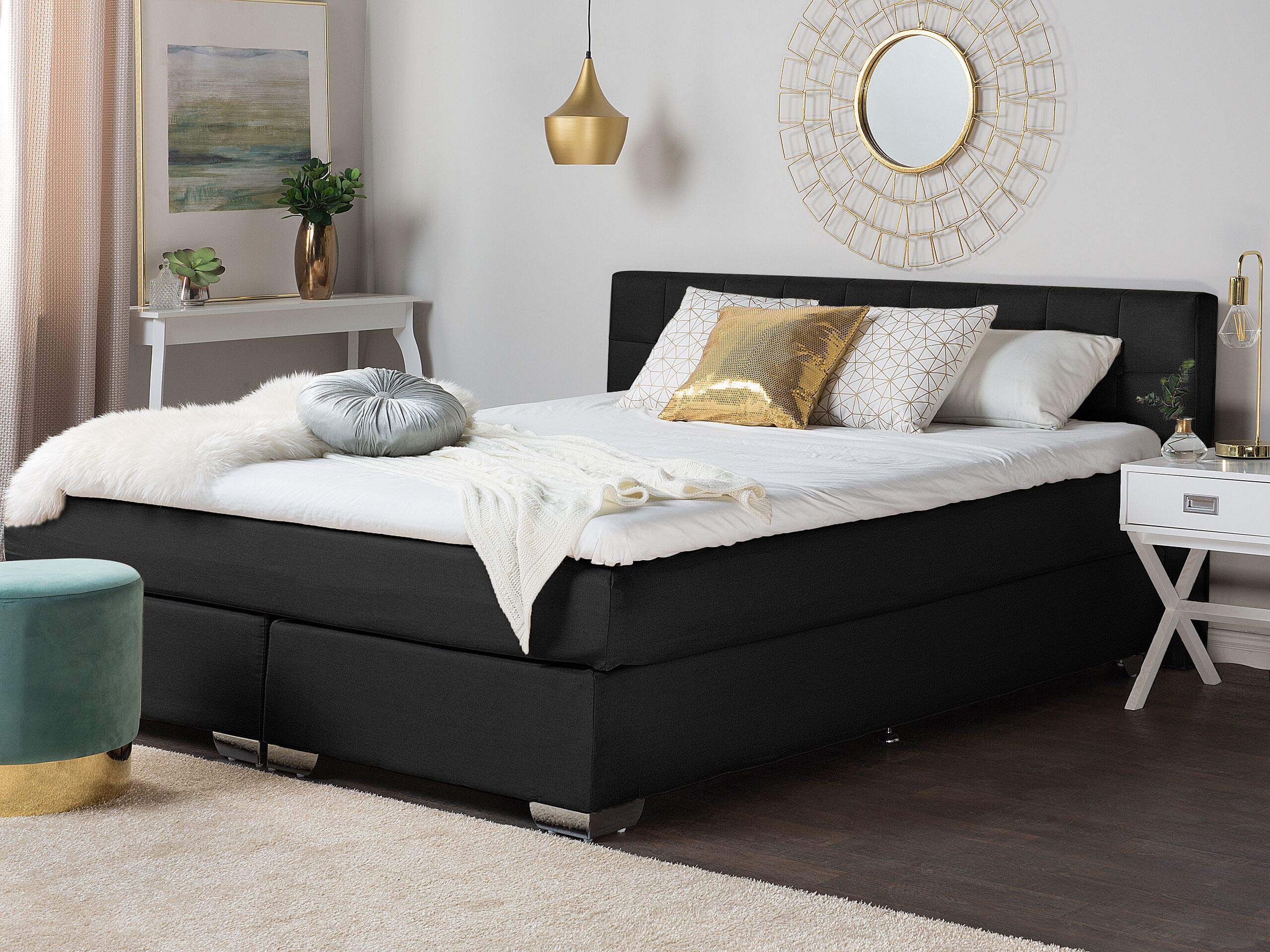 beliani-boxspringbett-140x200-schwarz-stoff-mit-matratze-h2 image 2