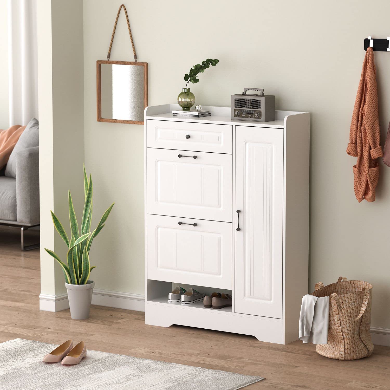 homall-shelf-schuhschrank-wei-schmal-mit-klappen-und-schublade image 7