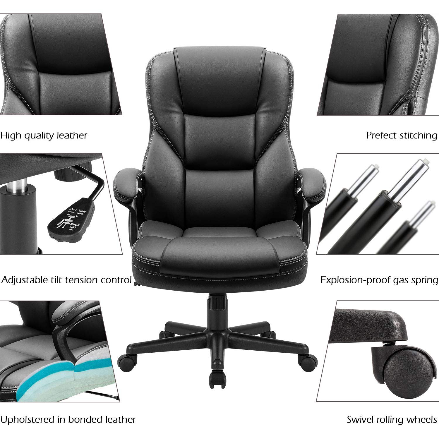 homall-office-leather-chair-b-rostuhl-schwarz-kunstleder-hochlehner image 5